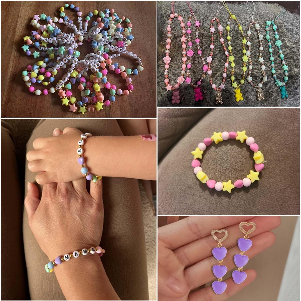 FJGSXOME 720Pcs Candy Color Acrylic Heart Beads Star and round Beads, Colorful Assorted Plastic Pastel Circle Shape Cute Loose Beads Bulk for Bracelets Jewelry Making DIY Crafts Necklace image number 1