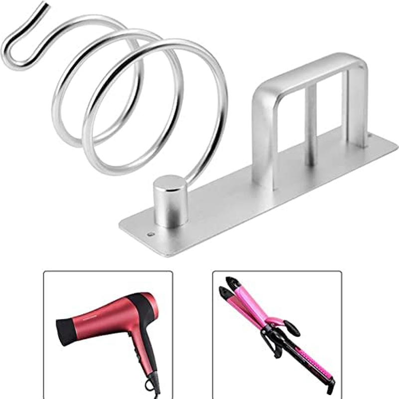 2 in 1 Hair Dryer Holder Rack,Fyjidy Wall Mounted Haircare Styling Tool Storage Box for Hair Dryer,Curling Wand,Hair Straightener (Silver) image number 3