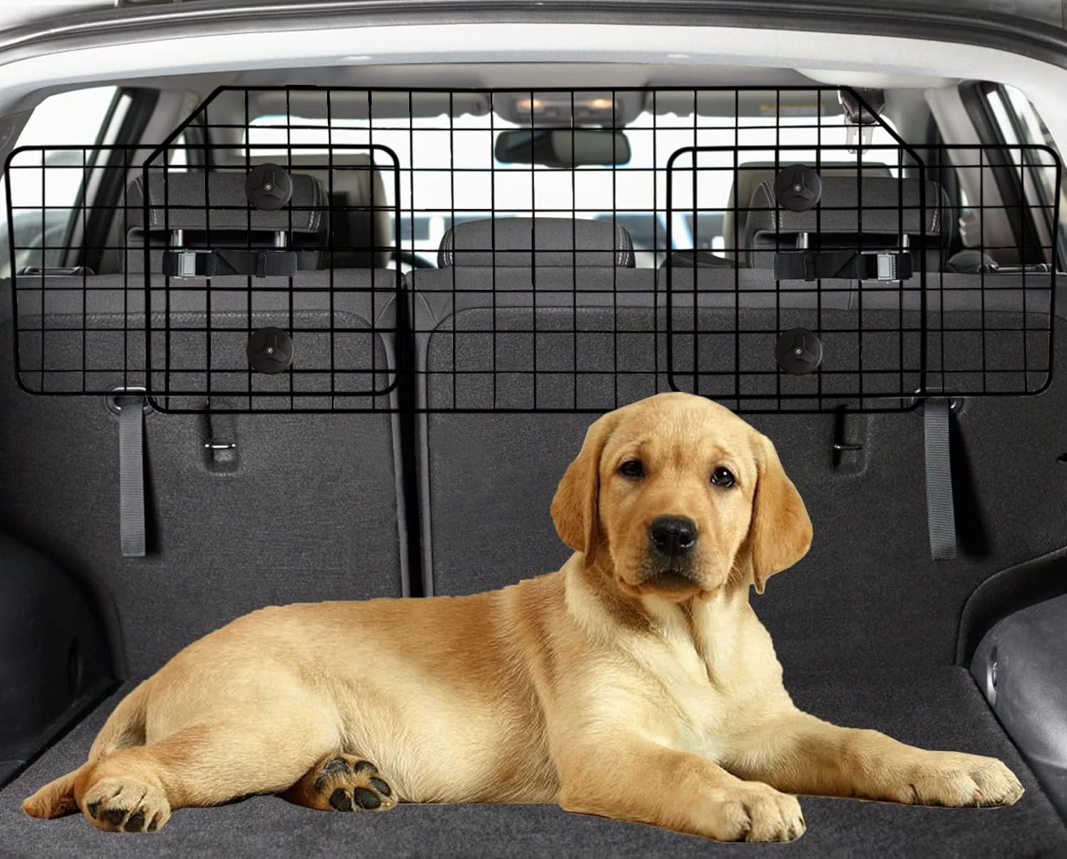 NOAMOO 38-66.5 Inches Dog Car Barrier for Suvs, Van, Vehicles, Adjustable Large Pet Barriers, Universal Fit Heavy-Duty Wire Mesh Dog Guard, Pet Divider Gate for Truck Cargo Area, Safety Car Divider image number 6
