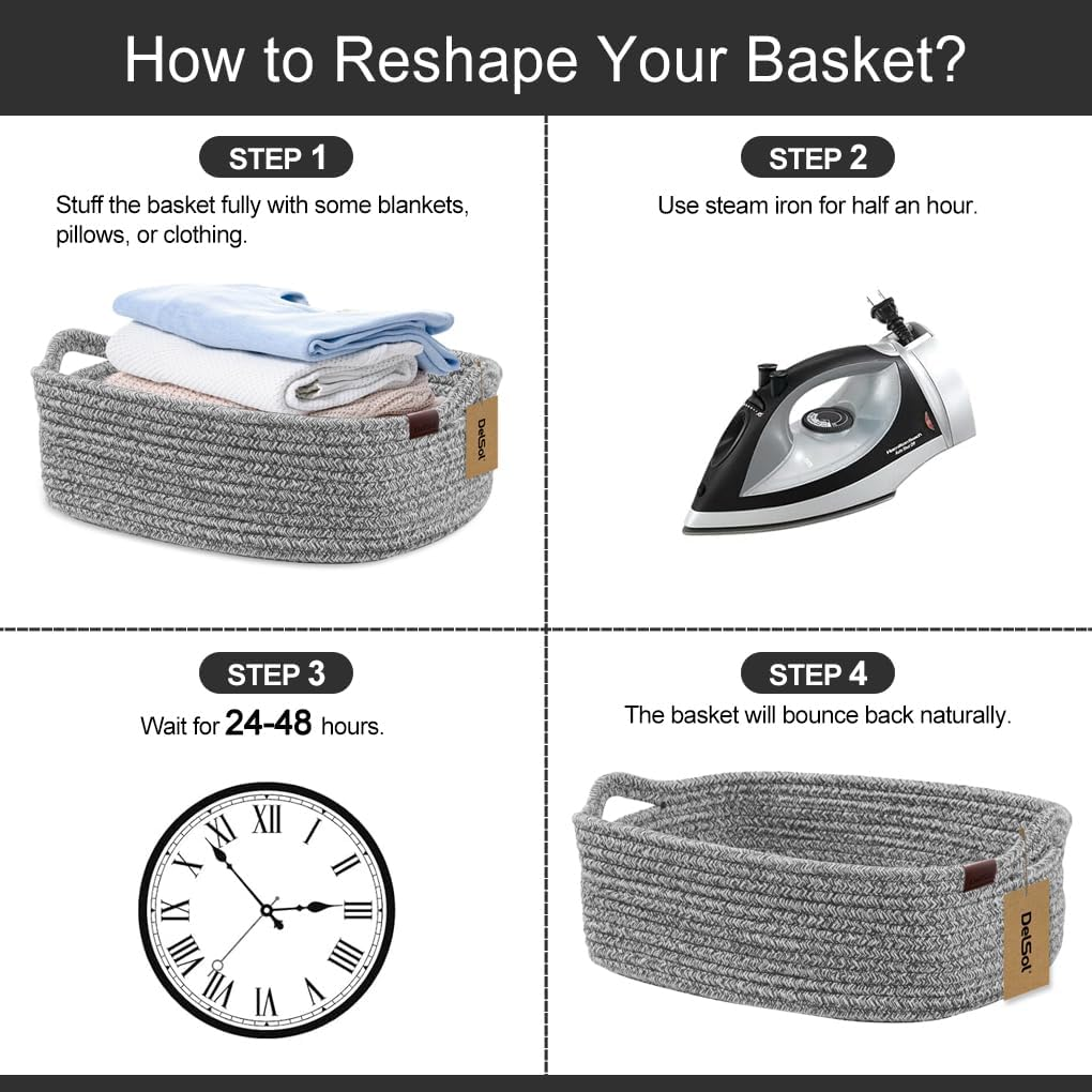 Cotton Rope Woven Basket with Handles, Baby Shower Gift Basket Empty, Toys, Cat Dog Toy, Books Organizing, Small Storage Basket for Closet Shelves, Blanket, Towel, Baby Nursery, Bathroom, Bedroom image number 6