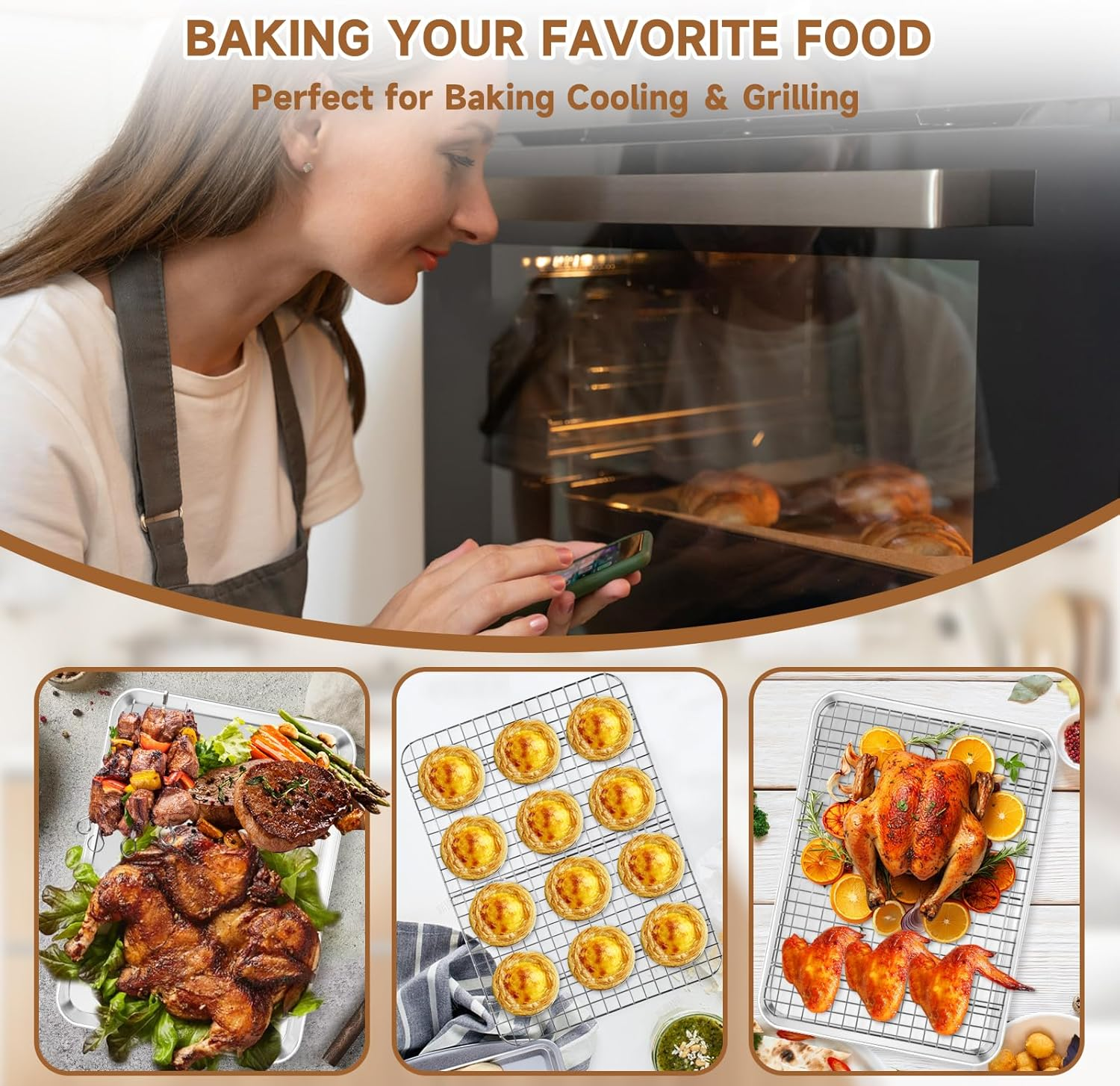 SAILESI Baking Sheet with Rack Set [2 Baking Pans + 2 Cooling Racks], Stainless Steel Cookie Sheet with Wire Rack, Baking Sheet Oven Tray Nonstick Baking Pan with Grid Rack, 44 X 31 X 2.5Cm image number 5