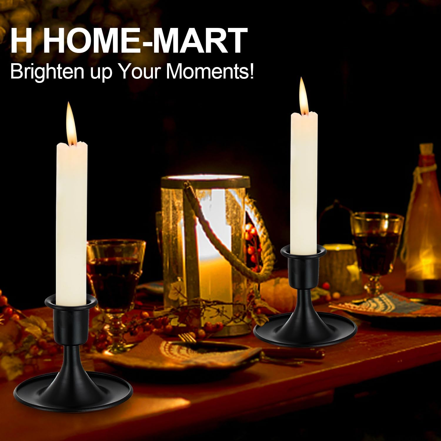 Candlestick Candle Holders,H HOME-MART Set of 2,Vintage Candle Stick Holder Table Centerpiece Perfect Metal Candlestick Holders for Dinner Room Table Centerpiece Wedding Party Christmas Decorations image number 5