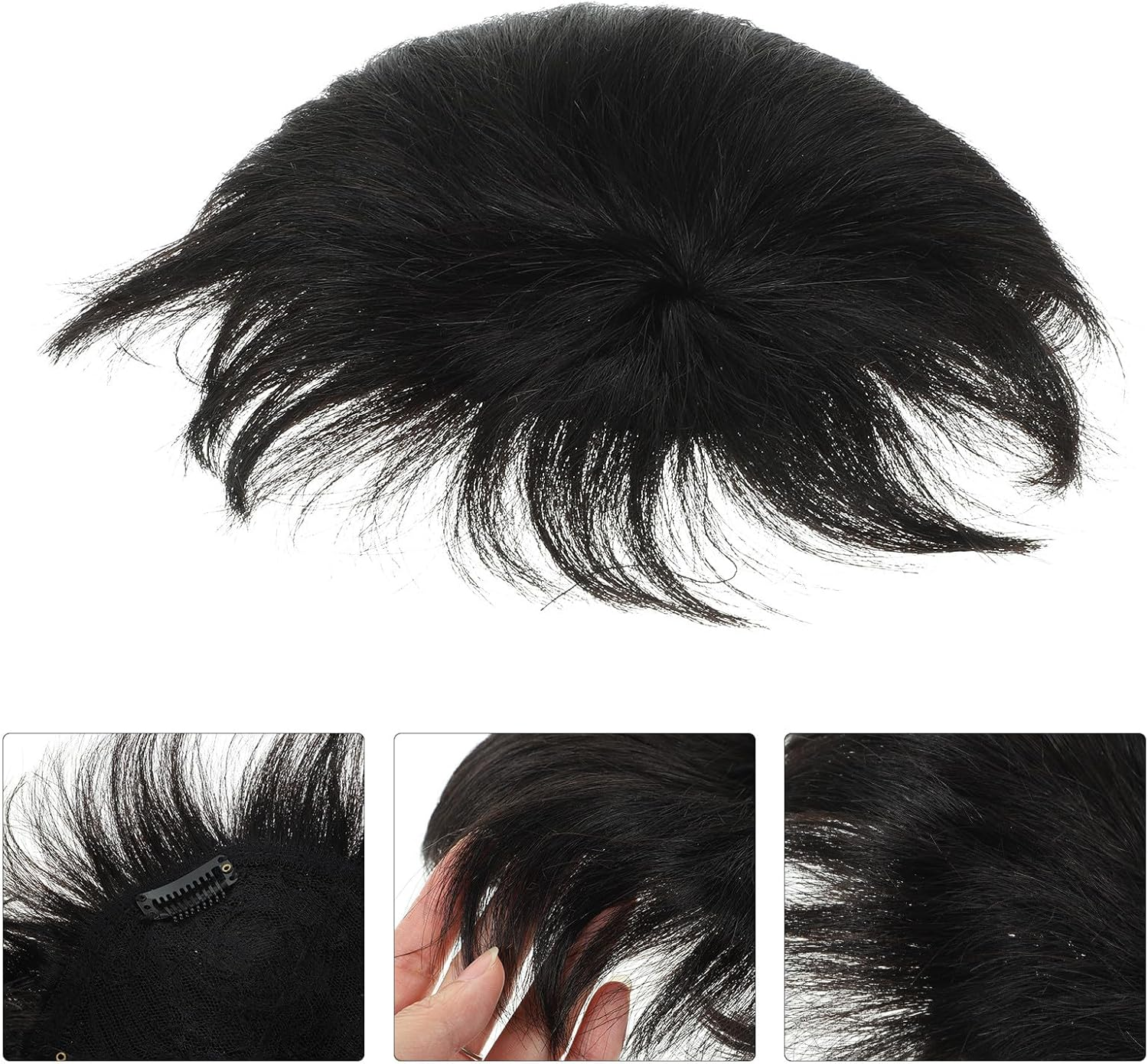 PRETYZOOM Natural Black Male Toupee Hairpiece with Clip Realistic Breathable Hair Replacement for Men Secure Fit for Sports Swimming Parties Weddings Stylish Hair Patch