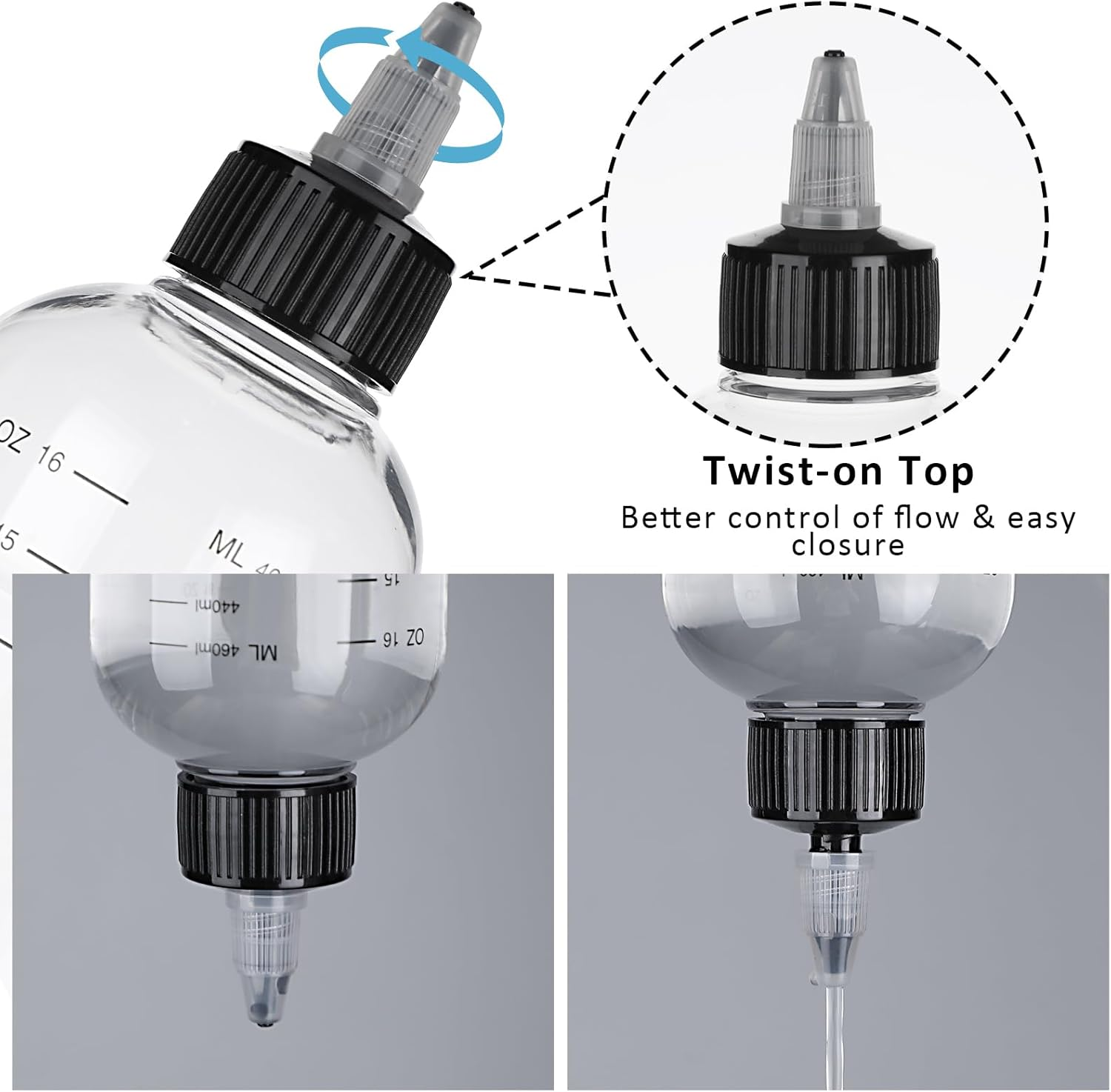 Applicator Bottle for Hair, 2 PCS 16.9Oz Clear Squeeze Bottles Plastic Hair Color Bottle Applicator Twist-On Top Tip Cap with Ratio Graduated Scale, Hair Oiling Applicator Hair Oil Container image number 3