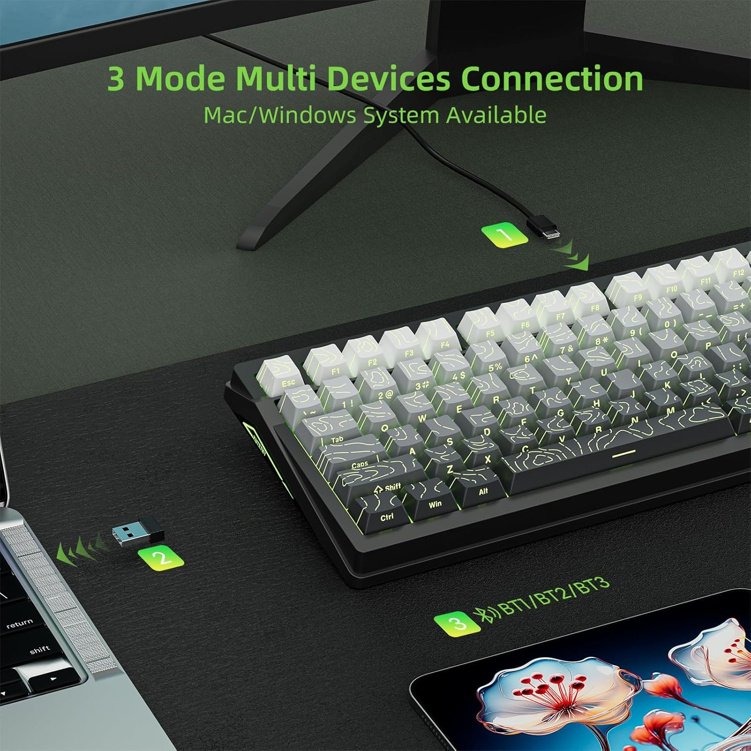 Kutethy Wireless Mechanical Keyboard,Pre-Lubed Switches,Gasket Structure,Tri-Mode Bt/2.4Ghz/Usb-C Hot Swappable,Gradient Topographic Keycaps,Rgb Backlit Gaming Keyboard(Kailh Box White Switch) image number 5