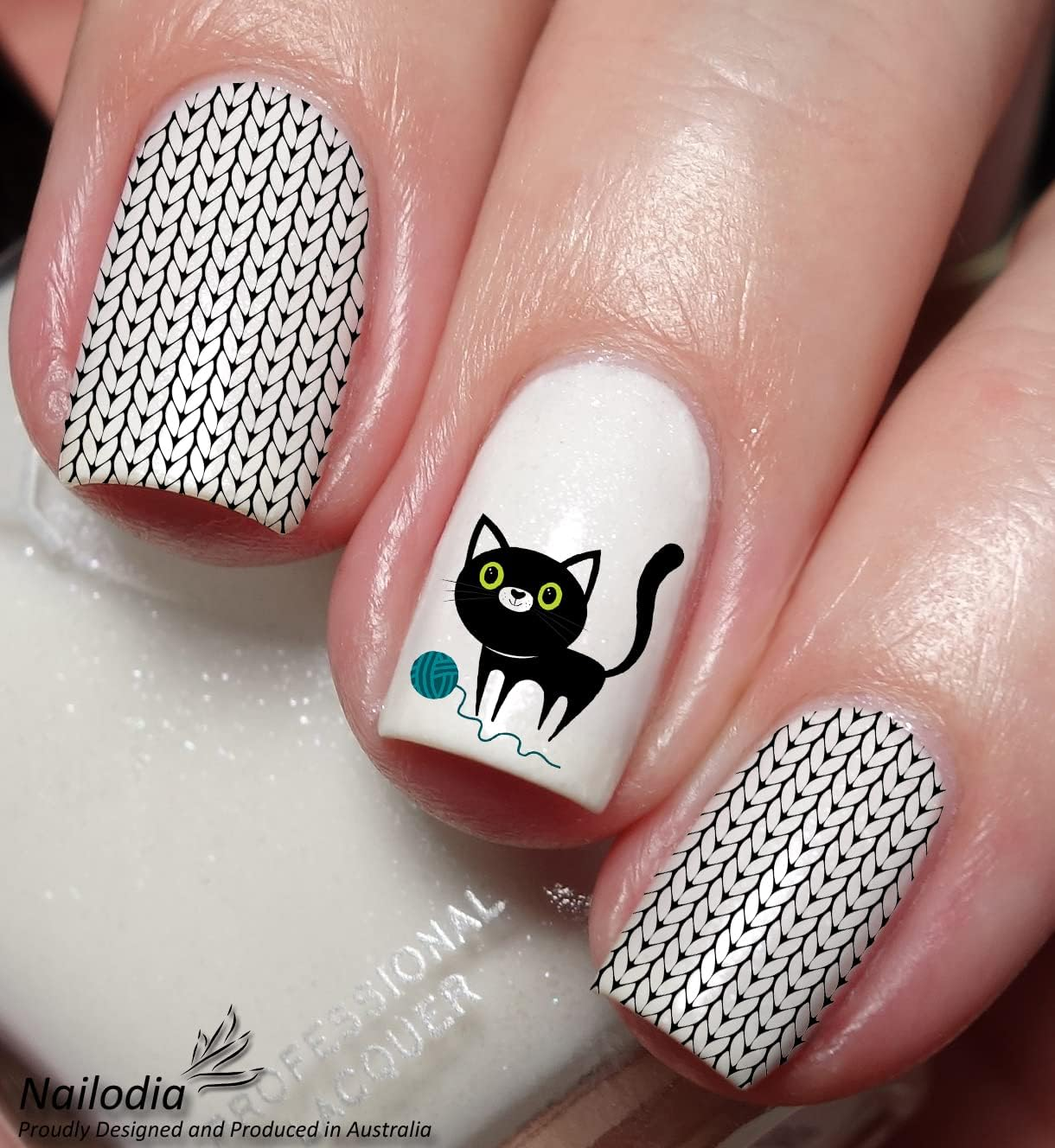 Knitting Cat & Wool Ball Nail Art Decal Sticker image number 4