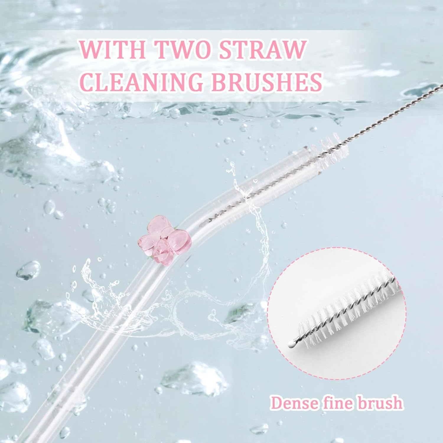 DUMING-IN 6 Pcs Reusable Glass Straws with 2 Cleaning Brushes, Cute Colorful Bow Glass Straws Shatter Resistant, Reusable Straw Dishwasher Safe for Juices, Smoothies, Milkshakes, Teas - Colorful image number 5