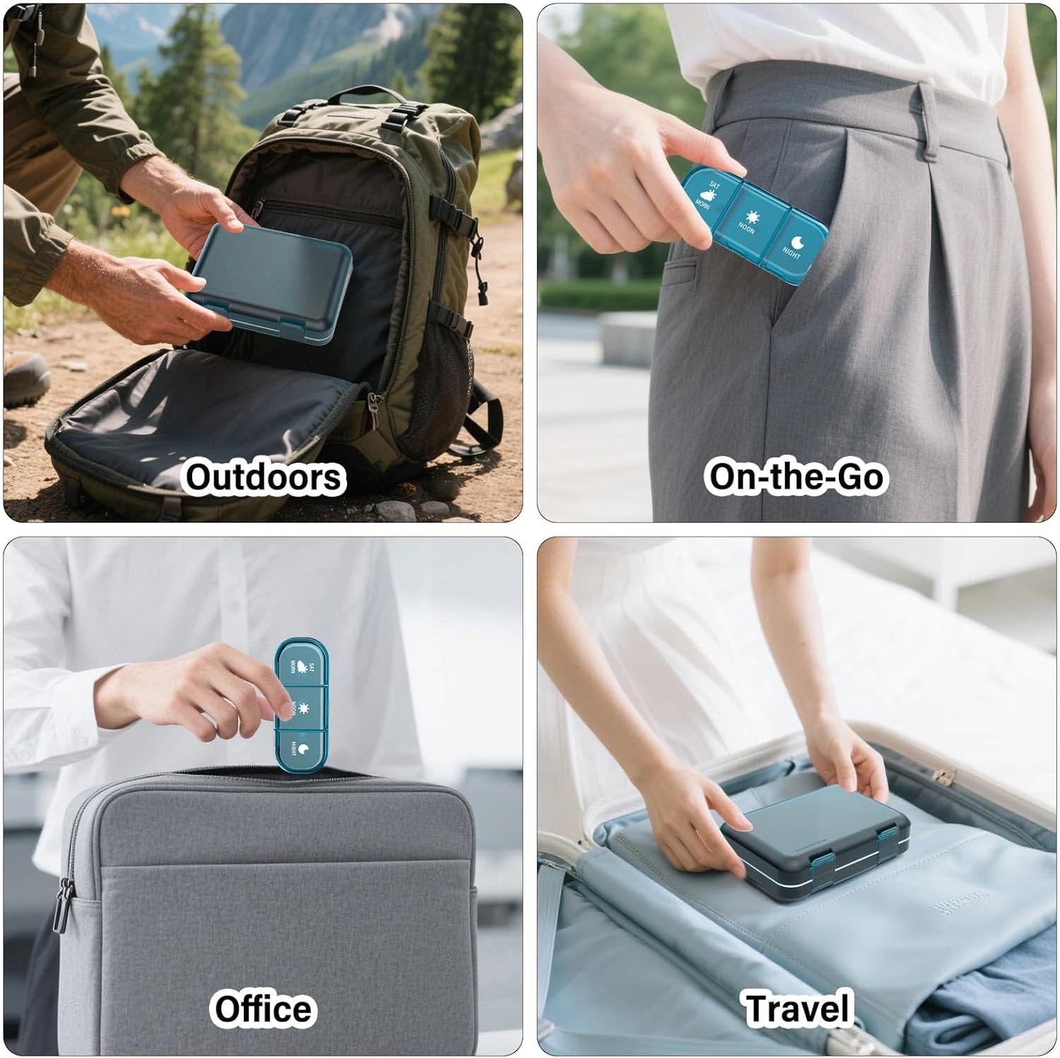 Vikie Weekly Pill Organizer 3 Times a Day, MORN NOON NIGHT, Bpa-Free, Portable & Moisture-Proof for Pills, Vitamins, Supplements (3X7 Blue) image number 2