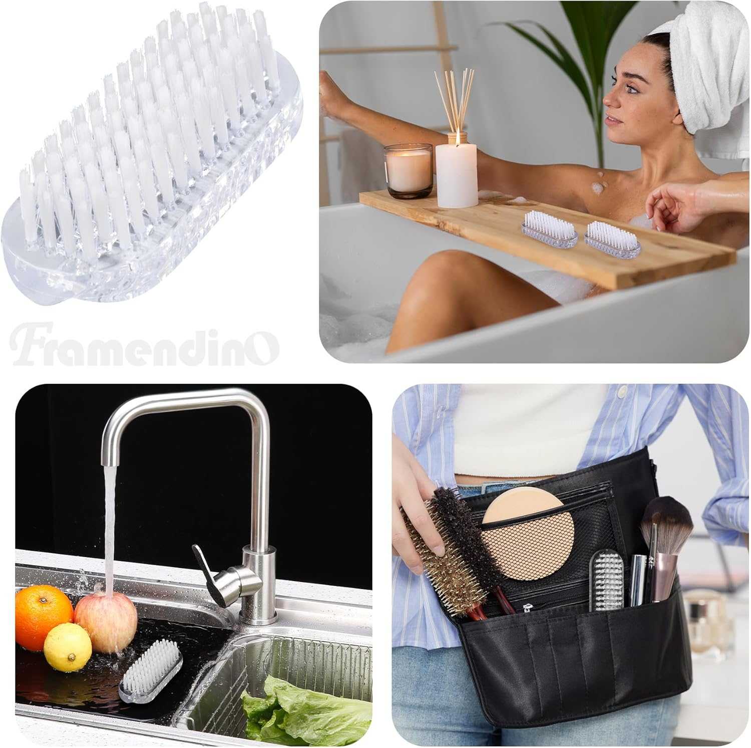 Framendino, 4 Pack Cleaning Nail Brushes Two Sided Hand Scrubbing Brush Plastic Fingernail Toes Scrubber for Women Men