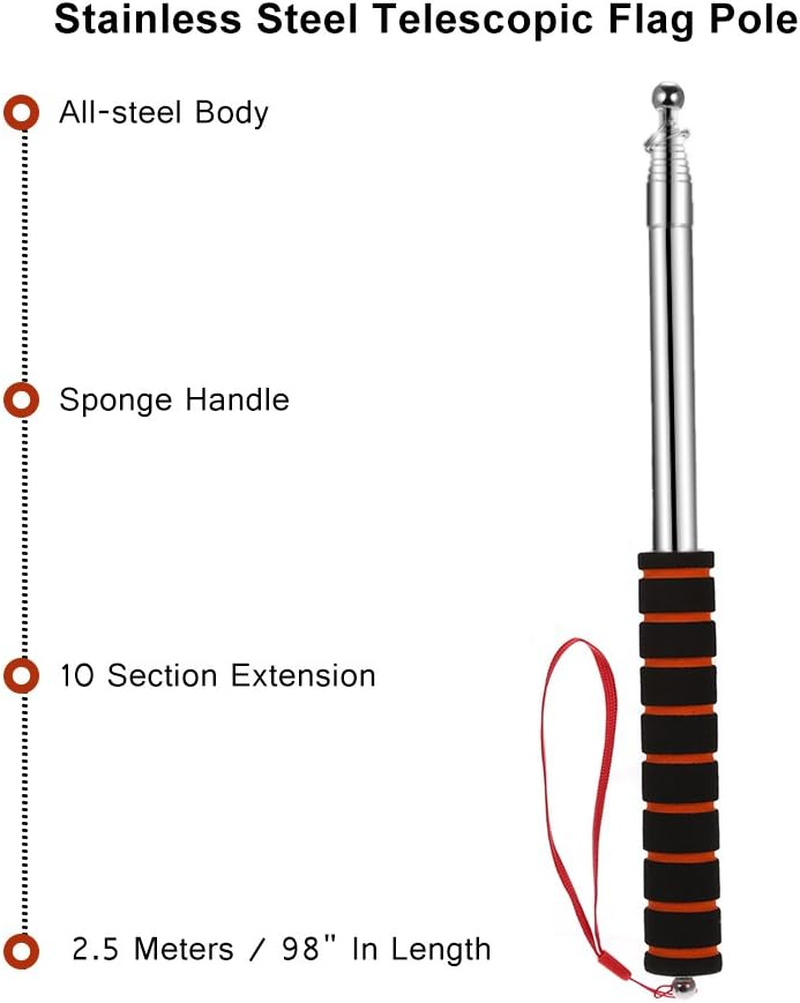 Staright 2M/2.5 Meters Outdoor Flagpole Stainless Steel Telescopic Flagpole for Teachers' Teaching Pointer Tour Guide Banner 79