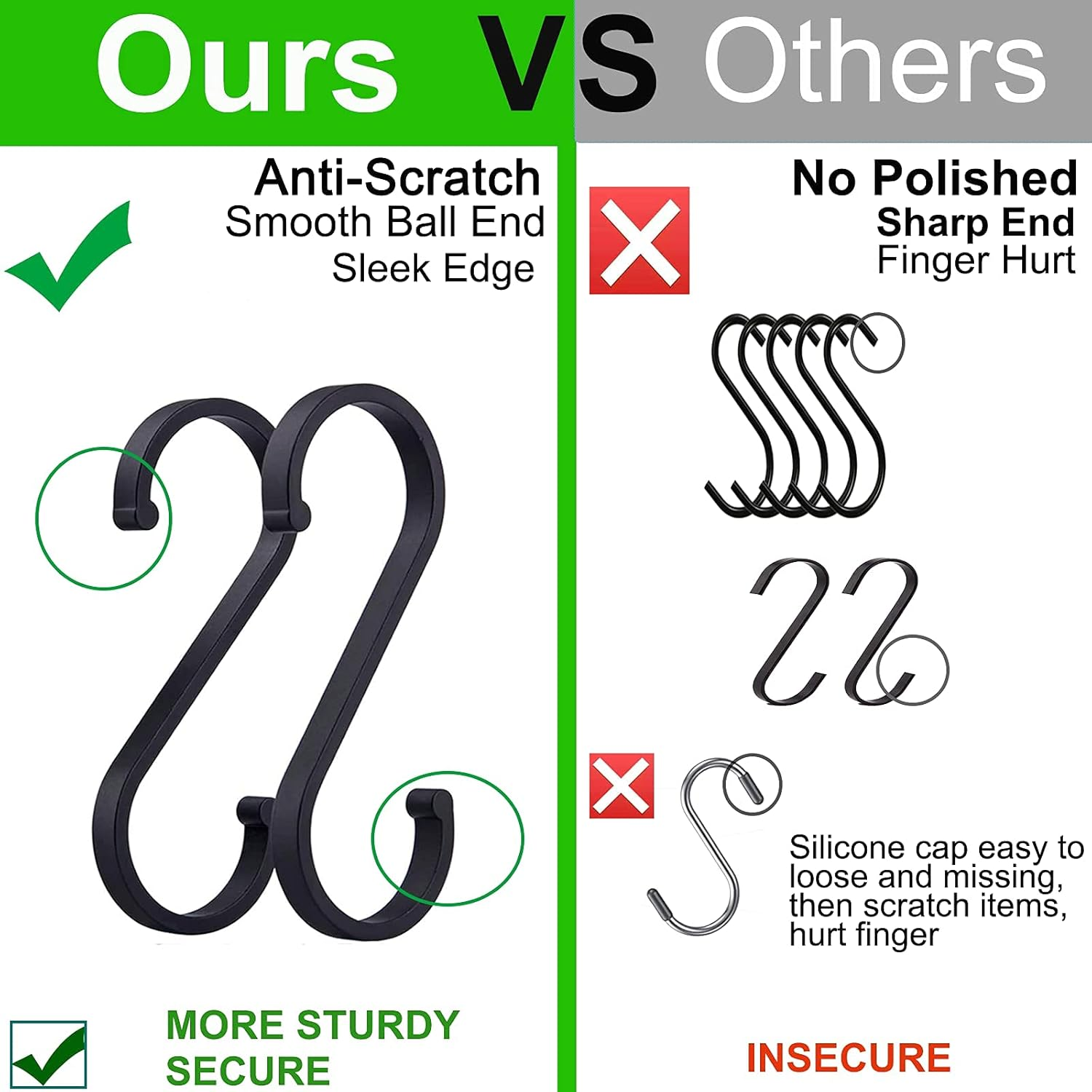 Gavia S Hooks, Pack of 10 S-Shaped Hooks Heavy Duty Metal Hooks Kitchen Hooks for Hanging Hooks for Kitchen, Bathroom, Bedroom, Garden, Office, Shop (Matte Black) image number 6