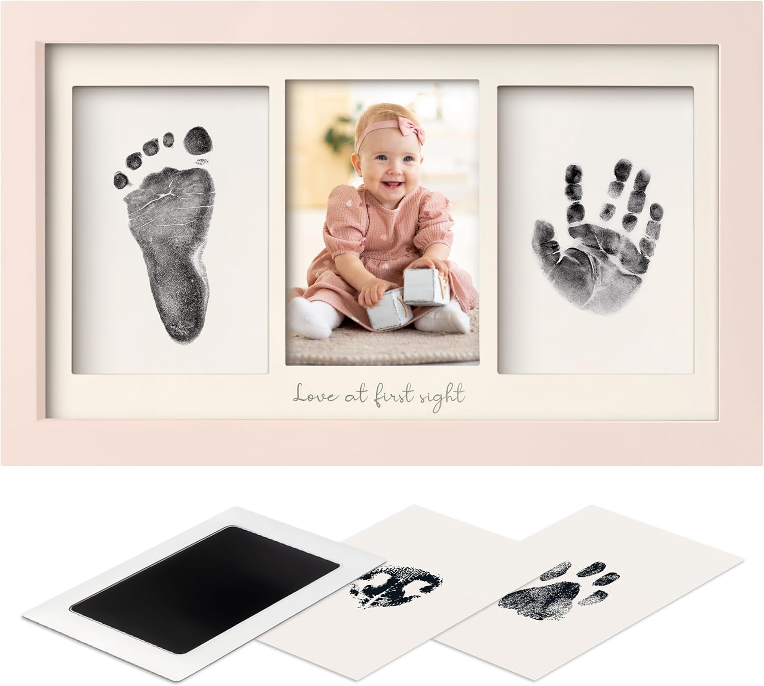 Inkless Baby Hand and Footprint Kit Boy, Girl - No Mess Ink Pad for Handprint, Clean Touch Dog Paw Print Kit, Personalized Baby Shower Gifts, Nursery Newborn Keepsake Frame (Cloud Gray)