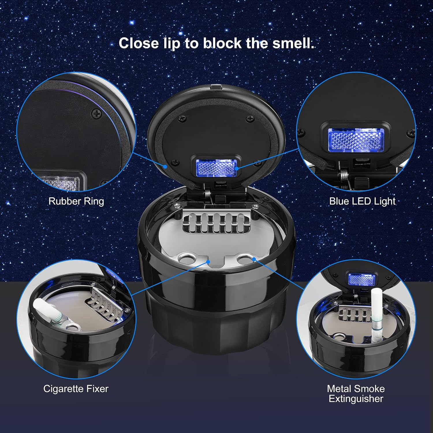 Car Mini Ashtray with Lid Easy Clean up Detachable Auto Ashtray for Most Car Cup Holder Home Office - Black 2 image number 3