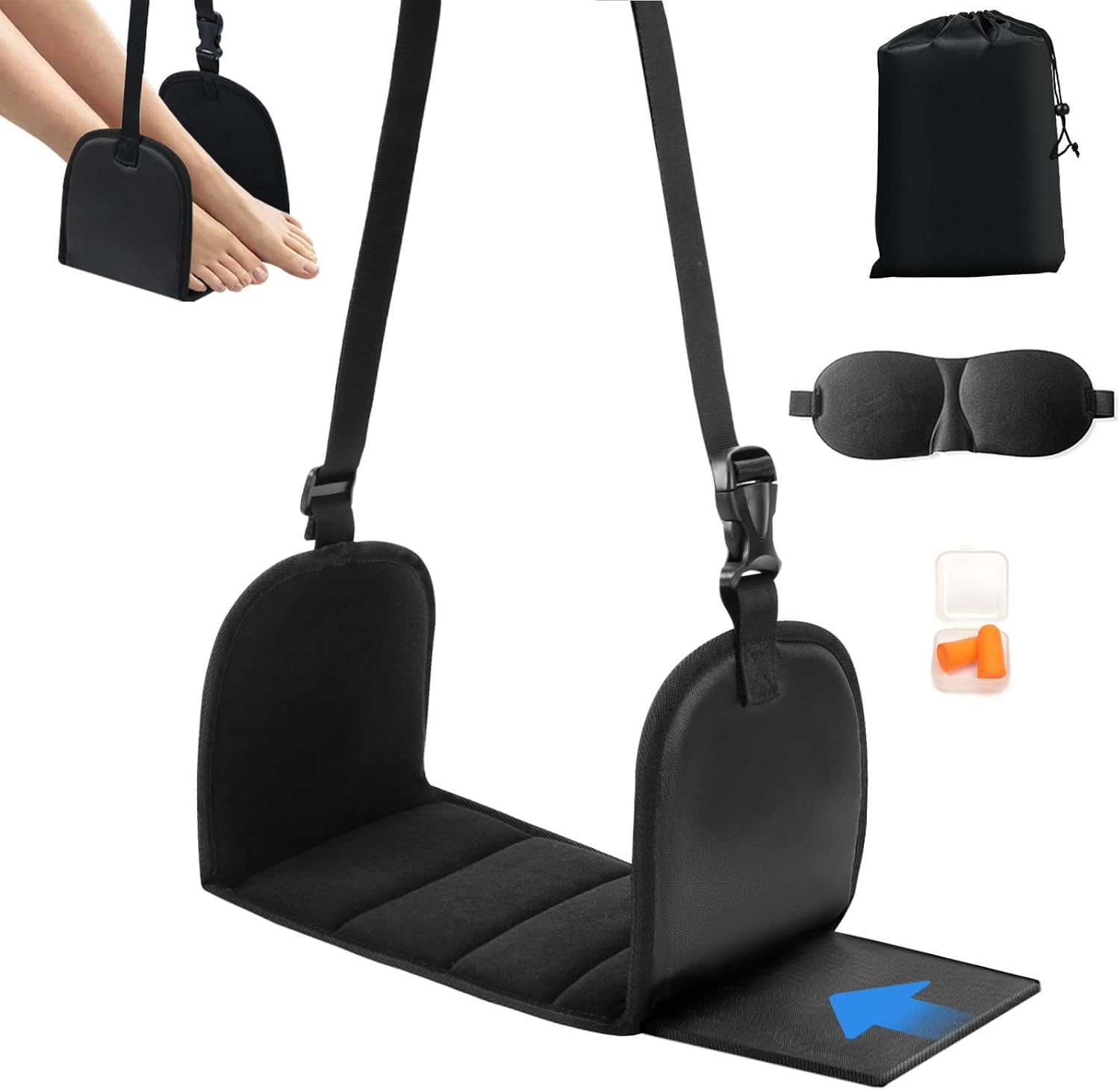 Airplane Footstool, Adjustable Hanging Footstool Hammock, Portable Memory Foam Travel Footrest for Airplane,Travel Essentials for Plane, Train, Home, Office image number 6