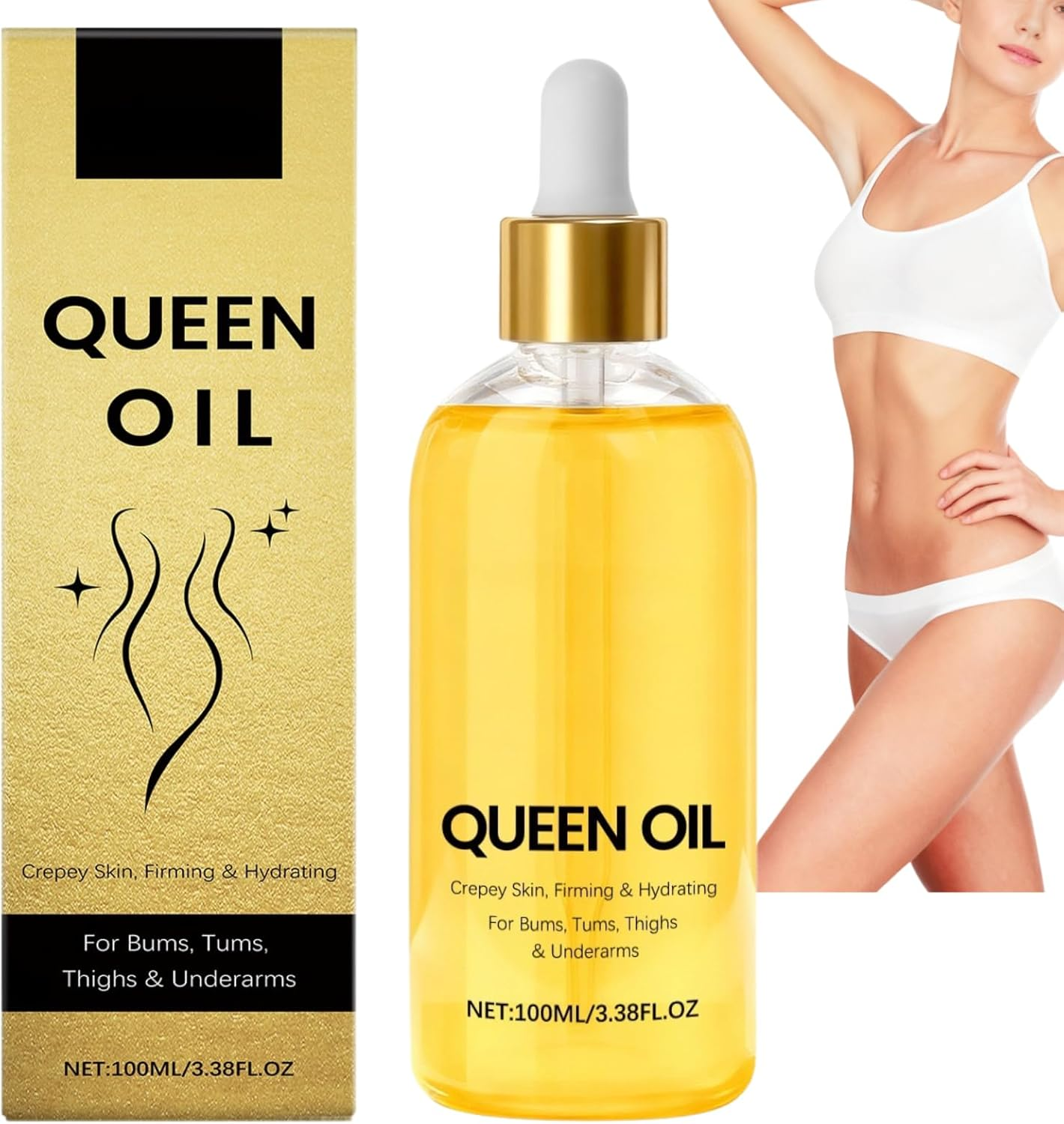 Queen Body Oil for Crepey Skin & Firming, Silk Body Oil for Women, Hydrating Fast Absorbing Moisturizer for Arms Tums Bums Thighs & Underarms, anti Aging Body Care for Dry Skin (1Pcs)