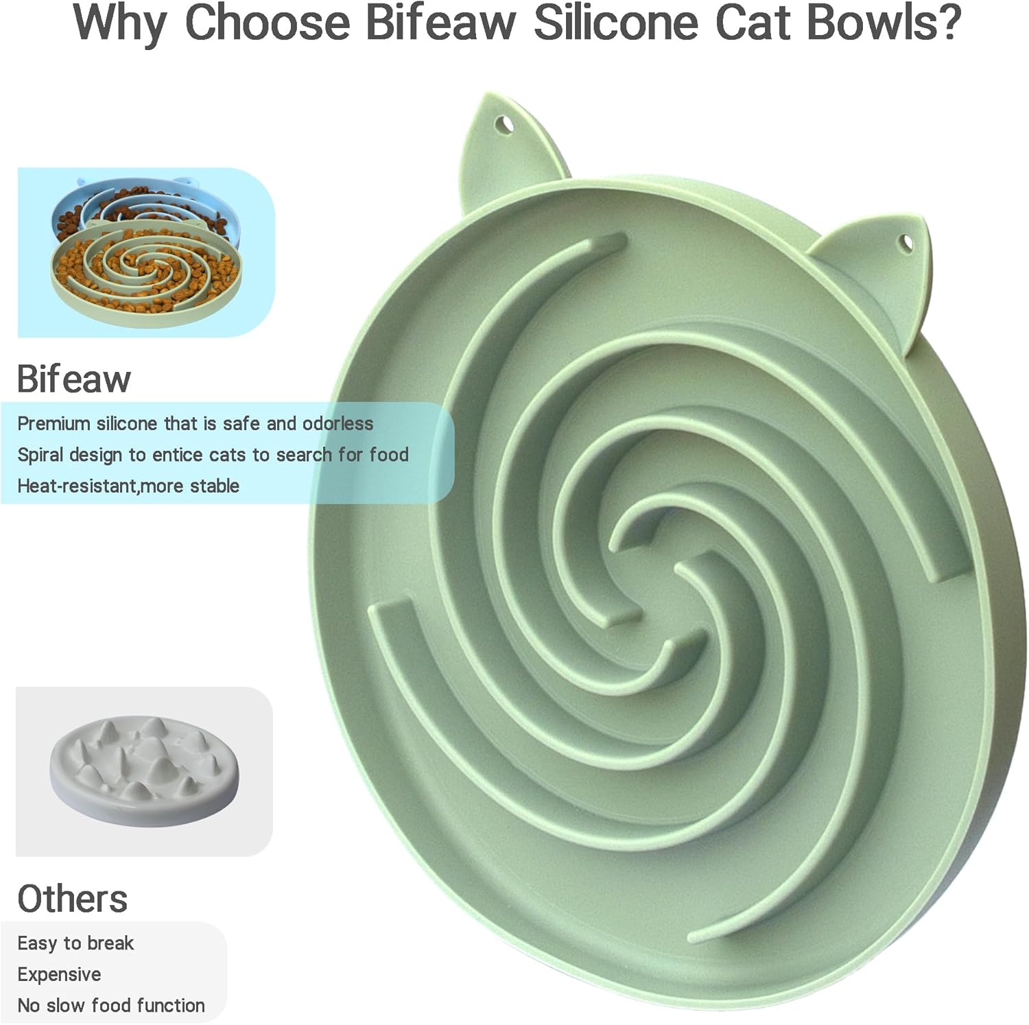 Bifeaw Slow Feeder Cat Bowl, Easy to Clean Silicone Bowl, Ideal for Dry and Wet Food (Green and Blue) image number 5
