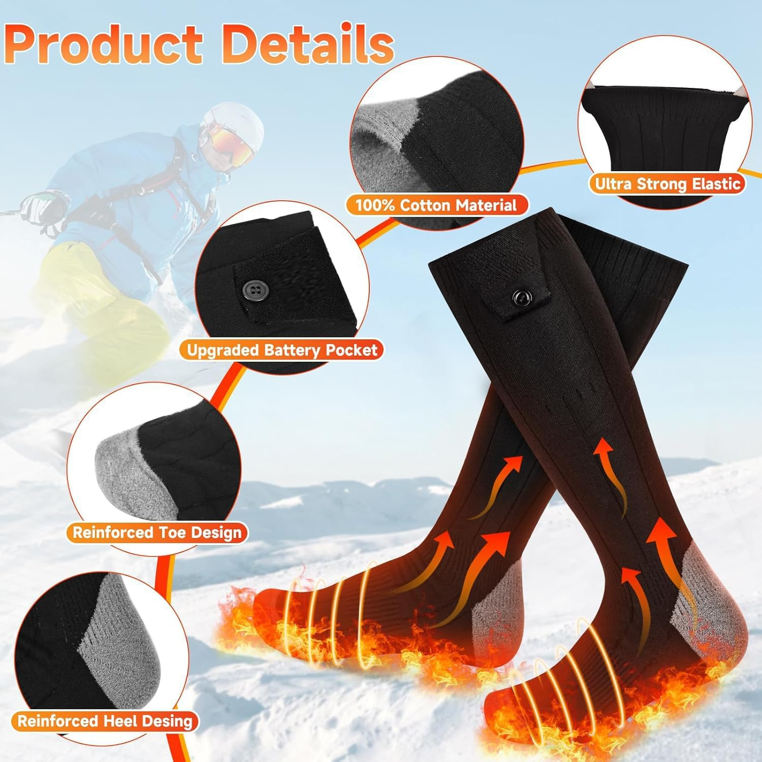 Heated Sock for Men Women, Rechargeable 6000Mah*2 Battery Electric Socks with APP Control, Laundry Bag,Washable Thermal Socks for Winter Outdoor Skiing Fishing Camping Hiking Hunting Cycling image number 2