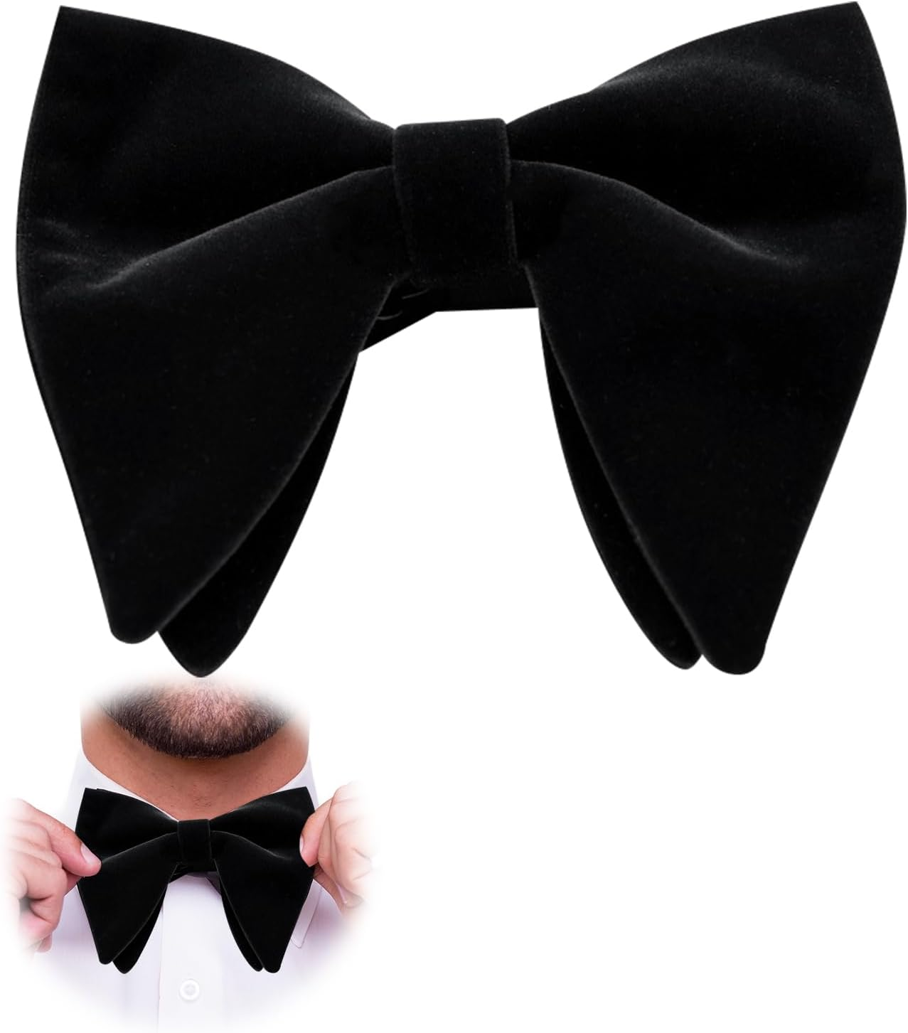 Domicubes Mens Velvet Bow Tie, Oversized Solid Color Pre-Tied Bow Tie Adjustable Formal Tuxedo Butterfly Big Bowtie for Birthday Groom Wedding Party Formal image number 3