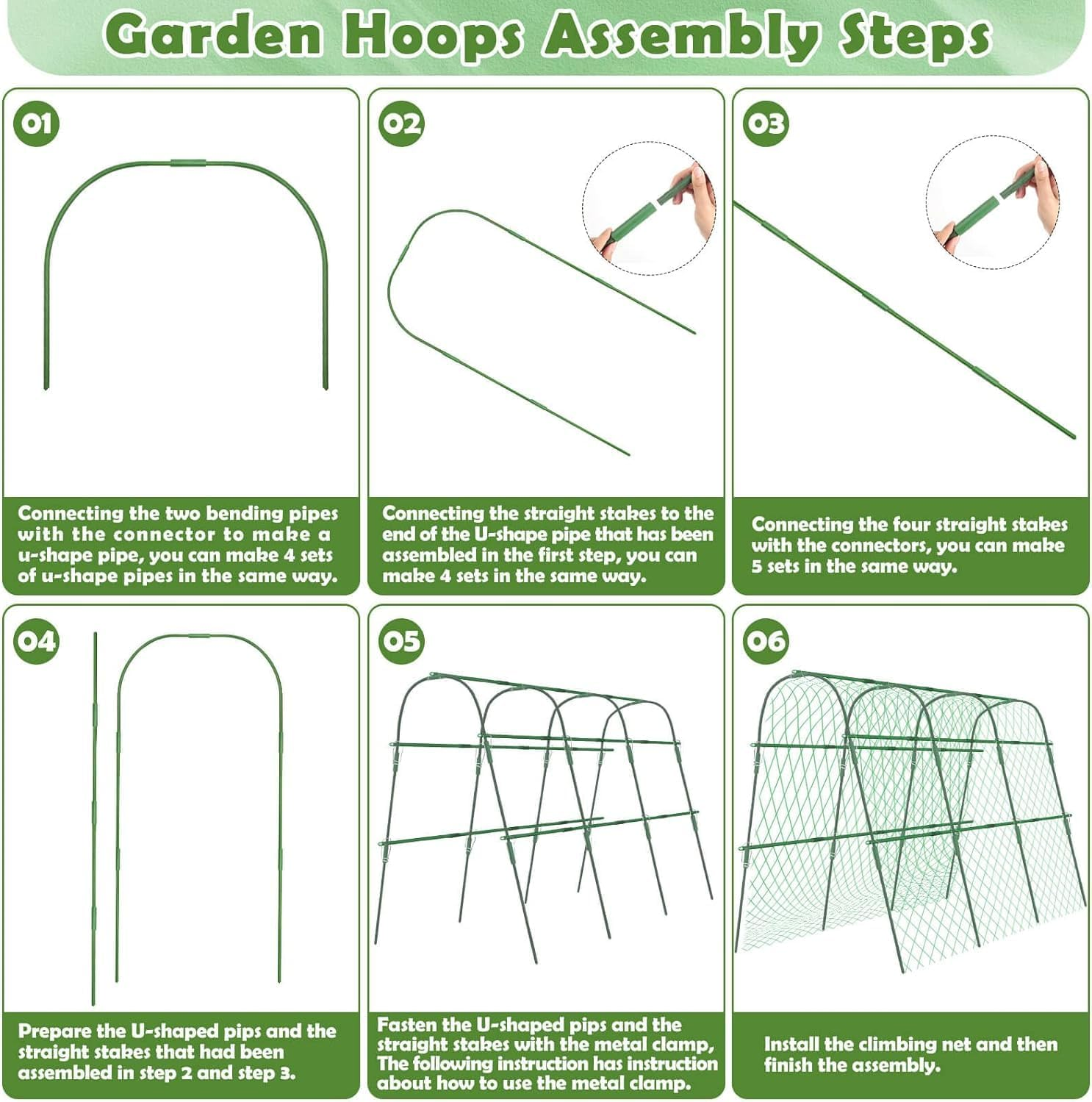 Cucumber Trellis for Garden, 63&Prime; X 45&Prime; U-Shaped Garden Trellis for Climbing Plants Outdoors with Climbing Net, Metal Detachable Arch Plant Support Vegetable Trellis image number 5