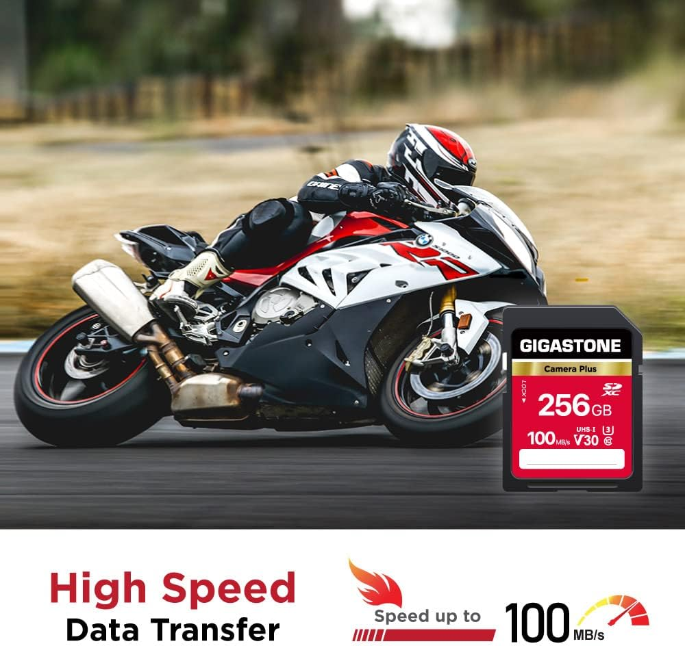 Gigastone 256GB SD Card, Camera Plus, V30 SDXC Memory Card High Speed UHD Video Compatible with Canon Nikon Sony Pentax Kodak Olympus Panasonic Digital Camera, with 1 Mini Case