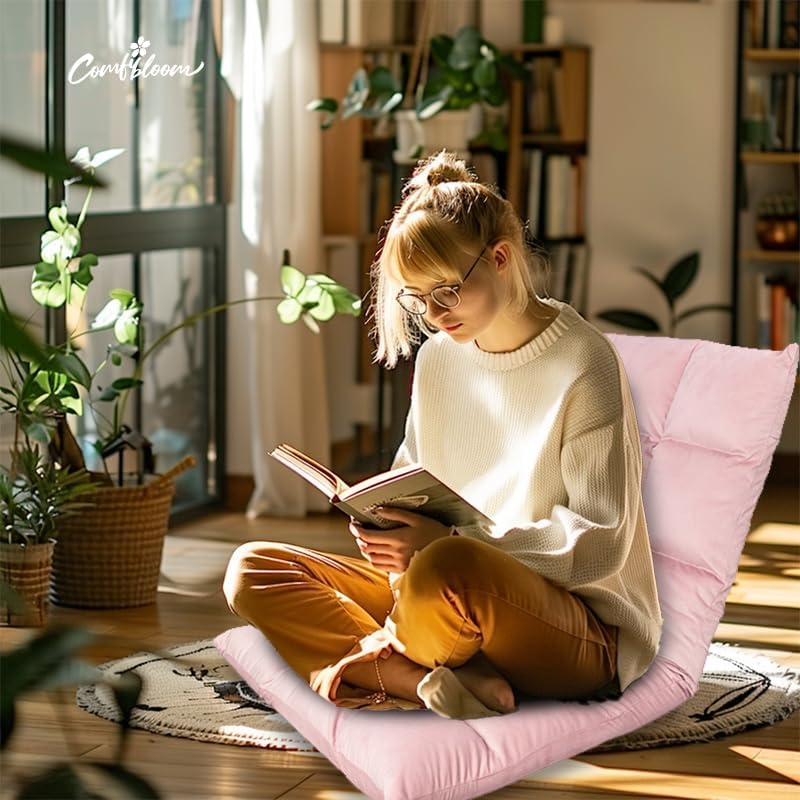 Extra Long Foldable Floor Lounger Chair, Floor Chair, Floor Sofa,Adjustable Back, Reading, Gaming, Watching TV, Coral Velvet Cover, Measuring 110 X 55 X 11 Cm. (Pink)