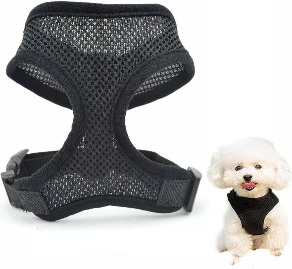 Beiqilian Soft Mesh Air-Mesh Dog & Cat Harness - Comfortable Padded Vest for Puppies and Cats - Breathable No Pull Harness (Black) (Small) image number 3