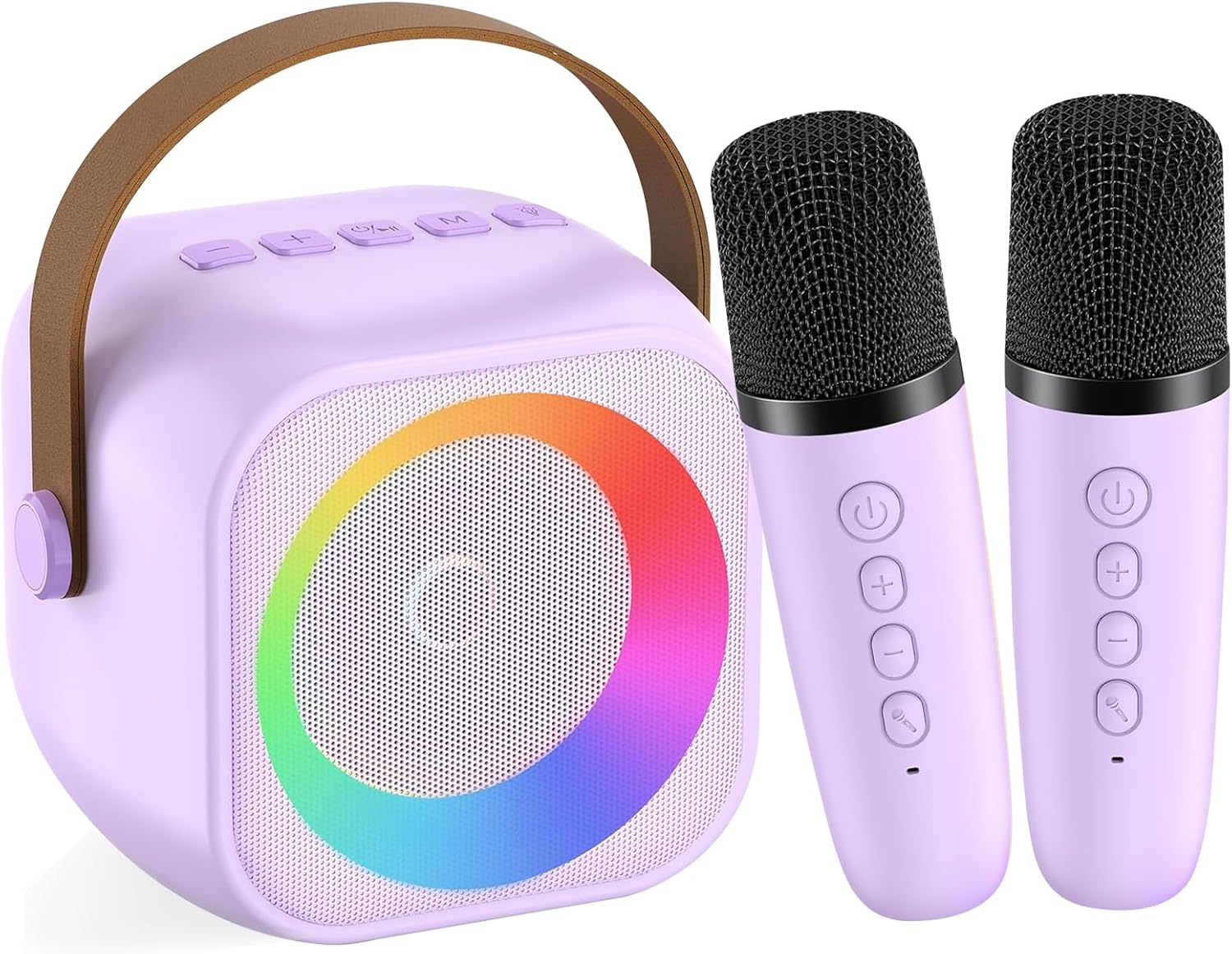 Mini Karaoke Machine for Kids Adults, Portable Bluetooth Speaker with 2 Wireless Microphones, Microphone and Speaker Set with Disco Light for Home Party Christmas Birthday Gift for Girls Boys