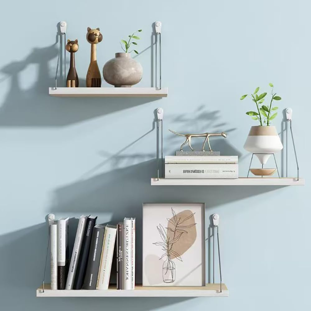 Hbluefat Floating Shelves, Hanging Shelves Wall Mounted Floating Book Shelf Set of 3, Floating Wood Storage Shelf for Bedroom, Living Room, Bathroom (Wood) - Wood image number 5