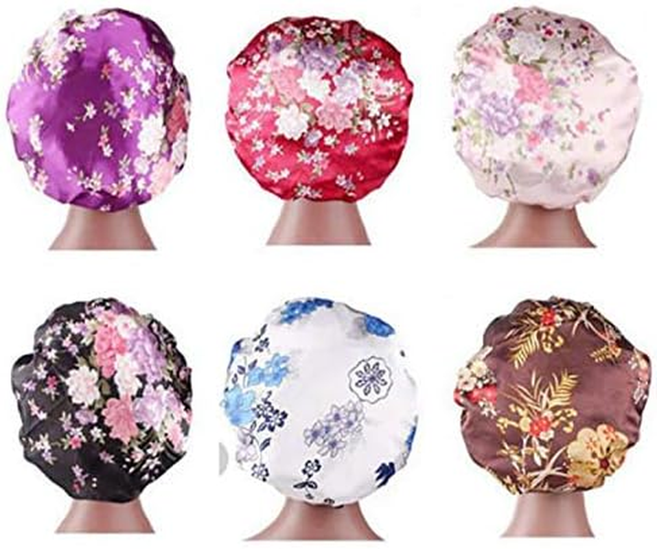 DEPHNARSA 6 Pieces Large Satin Bonnet Sleep Caps Soft Elastic Wide Band Satin Sleeping Cap & Hat Head Cover for Women Hair Loss, Natural Curly Hair Braids