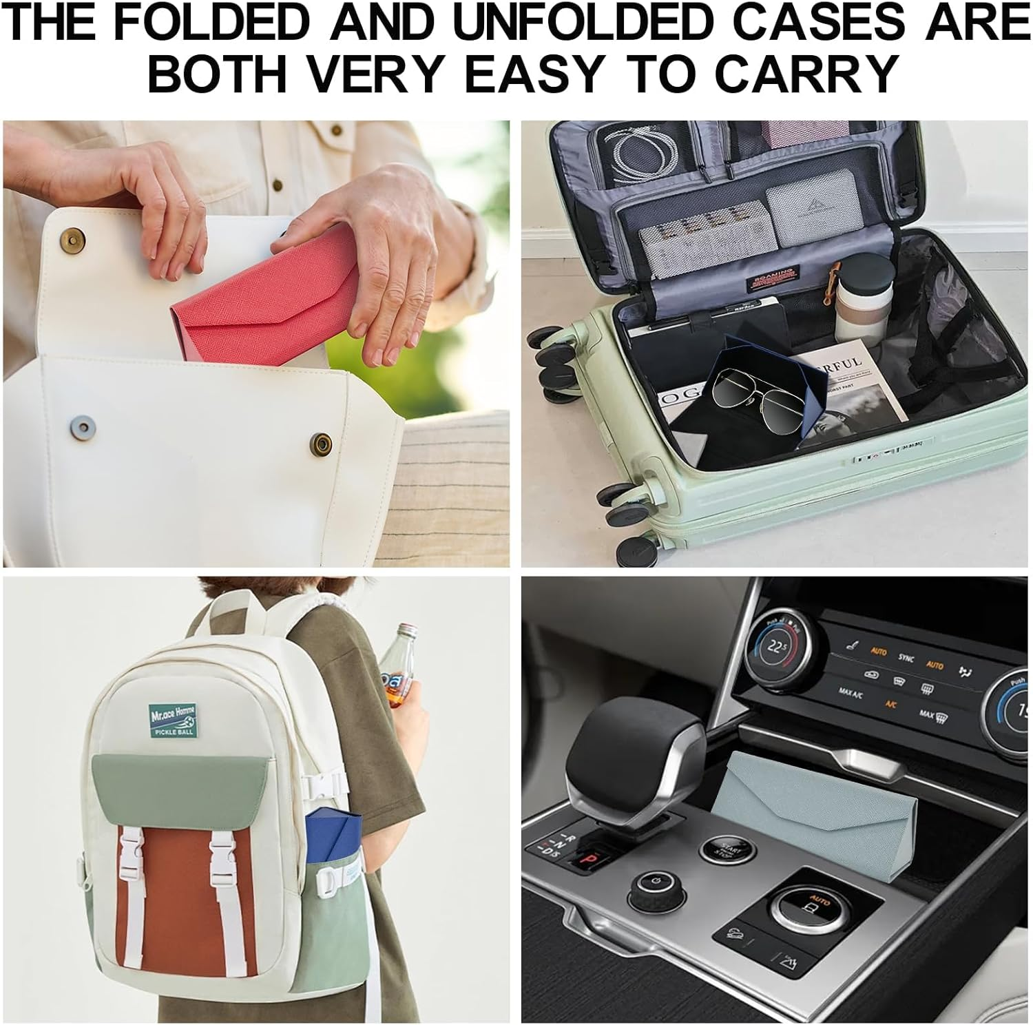 YOKONICO Foldable Eyeglass Case, PU Leather Glasses Case Portable Lightweight Sunglasses Storage Triangular Fold Holder - Blue image number 6