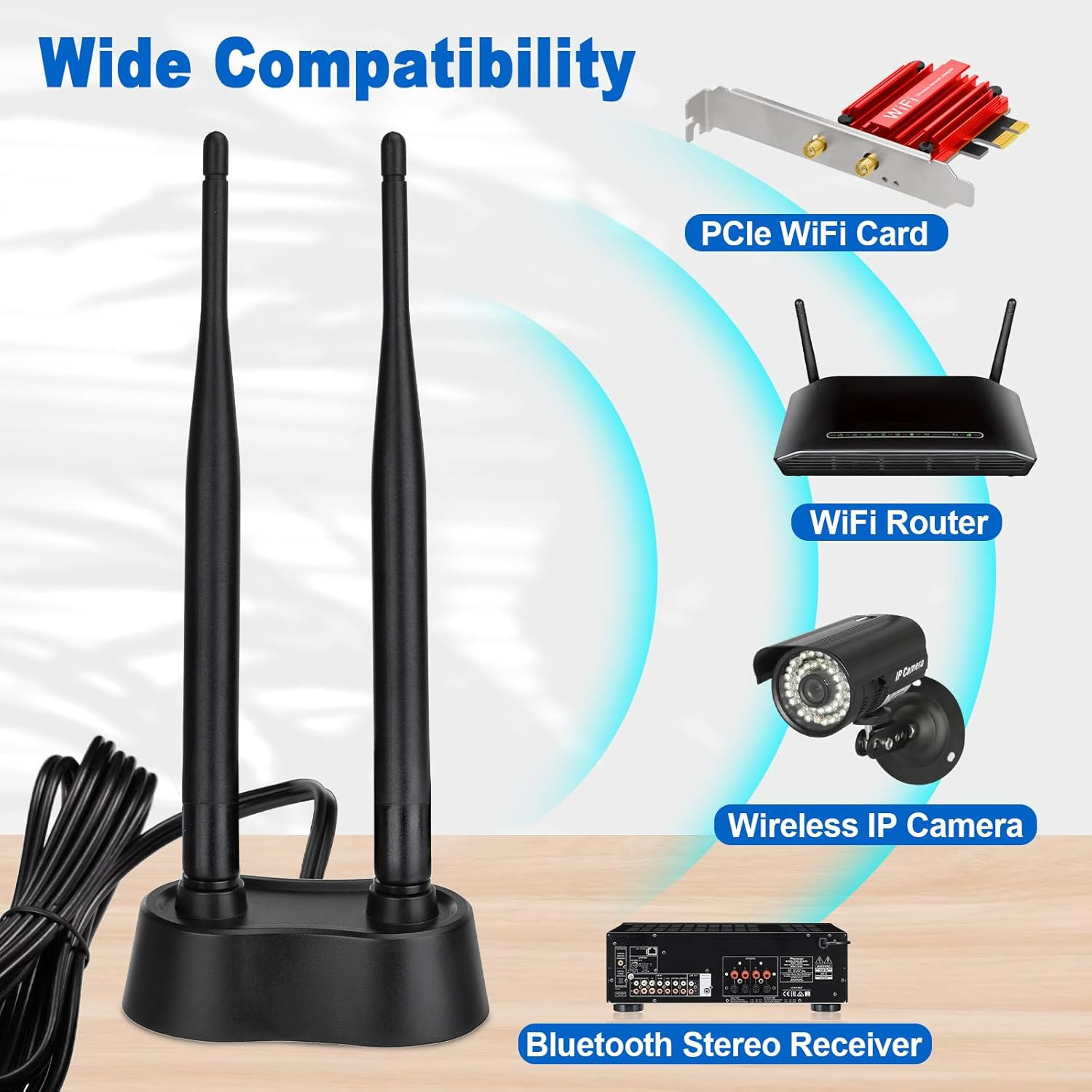 Eightwood 9Dbi Dual Band Wifi Antenna 2.4Ghz 5Ghz RP-SMA Wifi Antennae with Magnetic Base and 200Cm Extension Cable for PC Desktop Computer Pcie Bluetooth Wireless Network Card image number 6