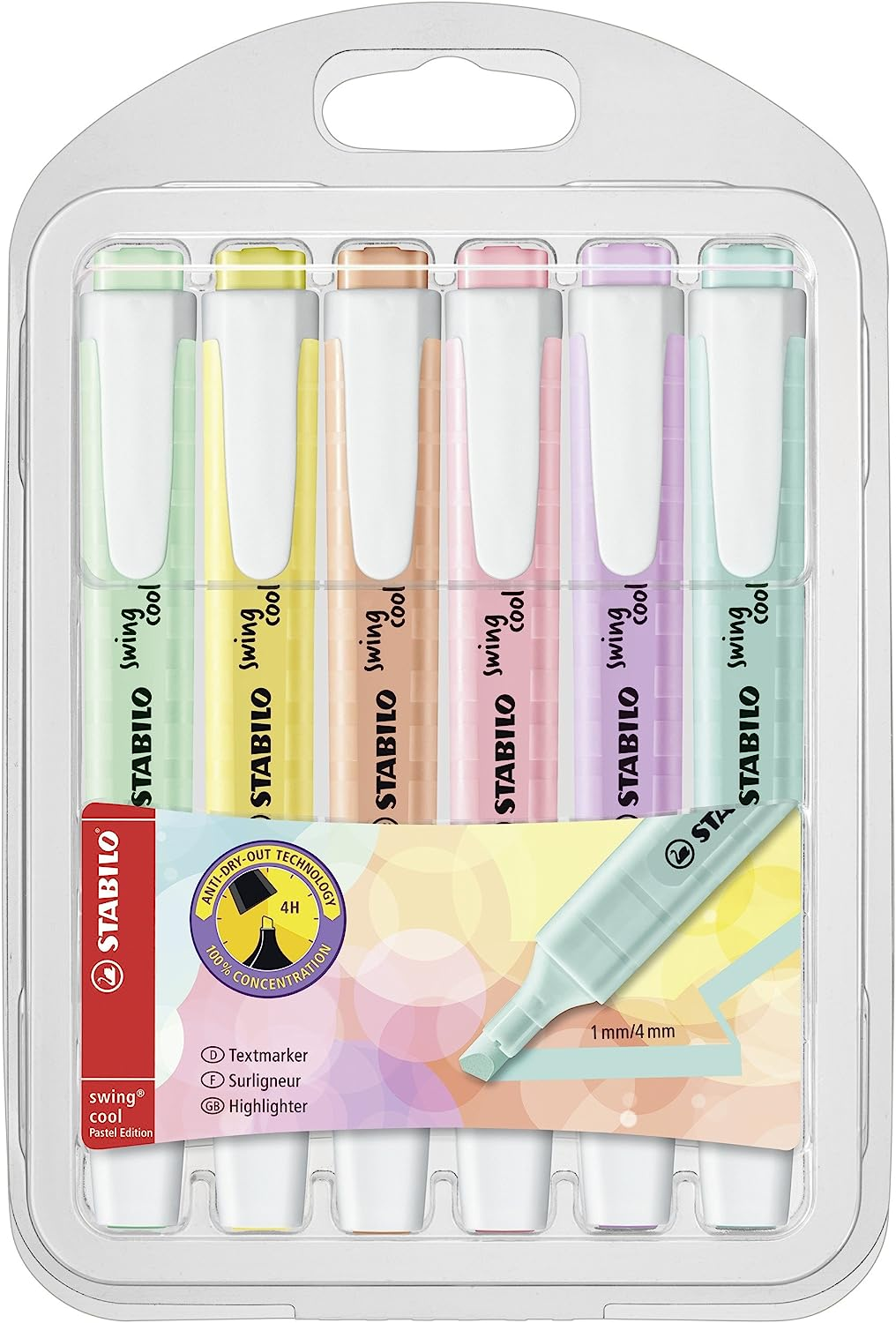 STABILO Swing Cool Pastel Highlighter - Wallet of 6 Assorted Colours