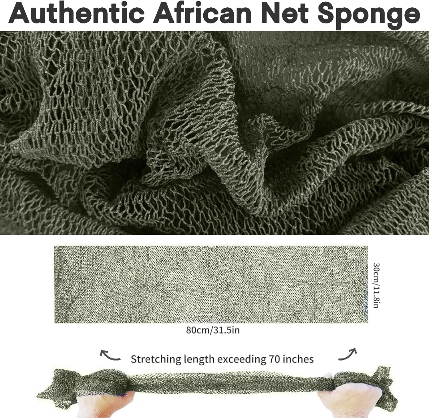 SPMKTBOZAI African Net Sponge Authentic, African Exfoliating Sponge Real African Net Black Owned, African Bath Sponge Back Scrubber, Body Exfoliator Shower Bath Accessories (Moss Green) image number 3