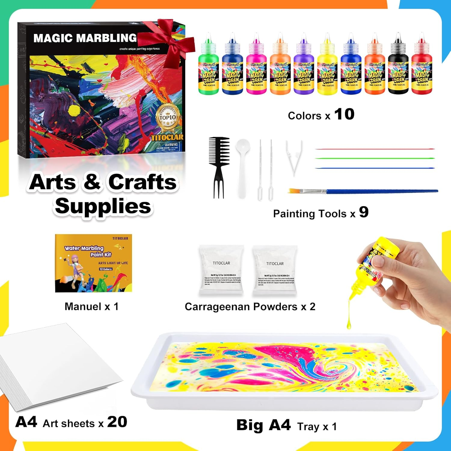 Arts & Crafts for Kids Ages 8-12 6-8 3-5,Water Marbling Paint Kit, Art Supplies for Kids,Birthday Gifts Toys for Girls Boys 3+Year Old image number 1
