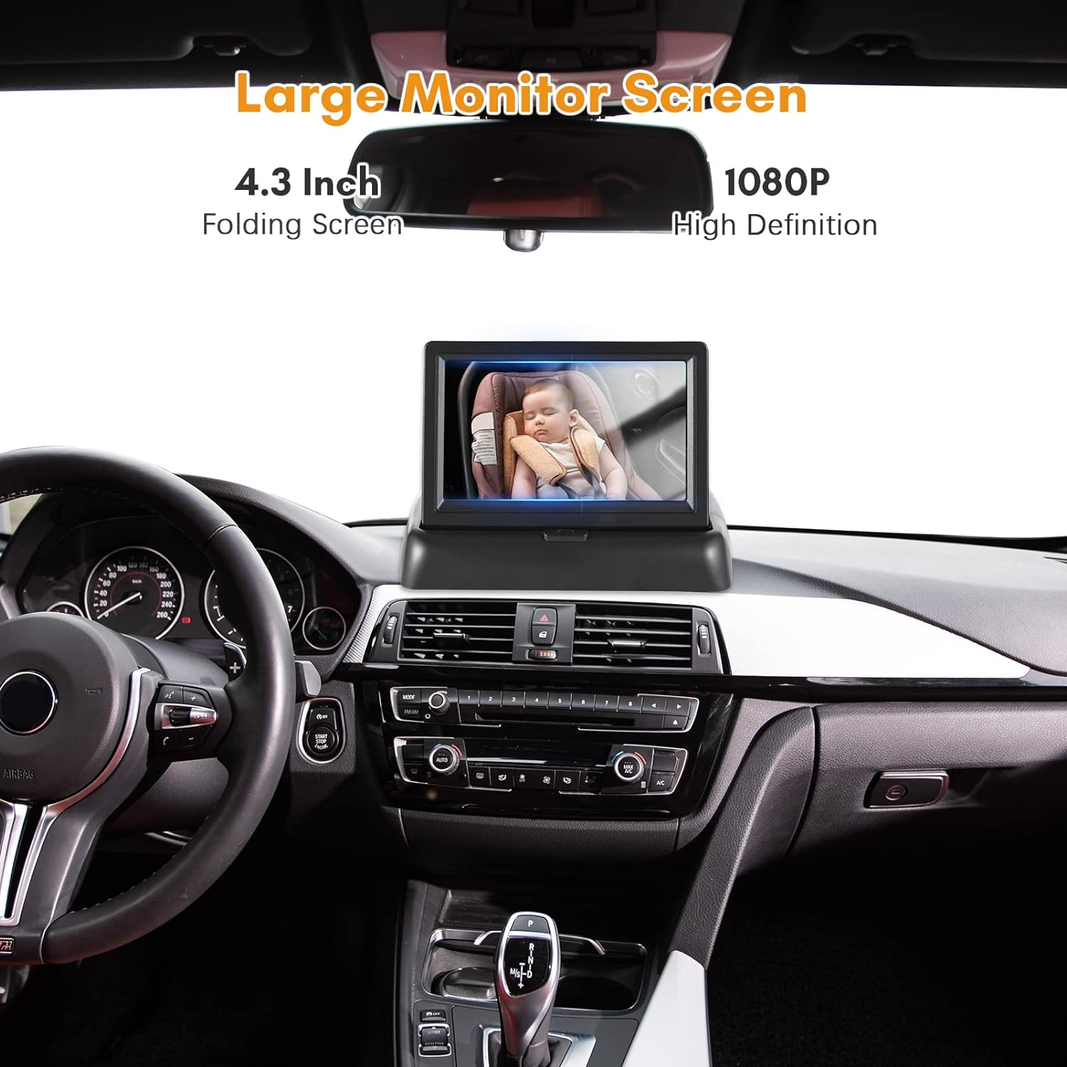 Sazak Baby Car Monitor 1080P Monitor Camera for Baby Rear Facing Seat 4.3 Inch Folding Car Seat Mirror Display 150&deg; Wide View Baby Car Mirror Camera Easy Installation image number 6