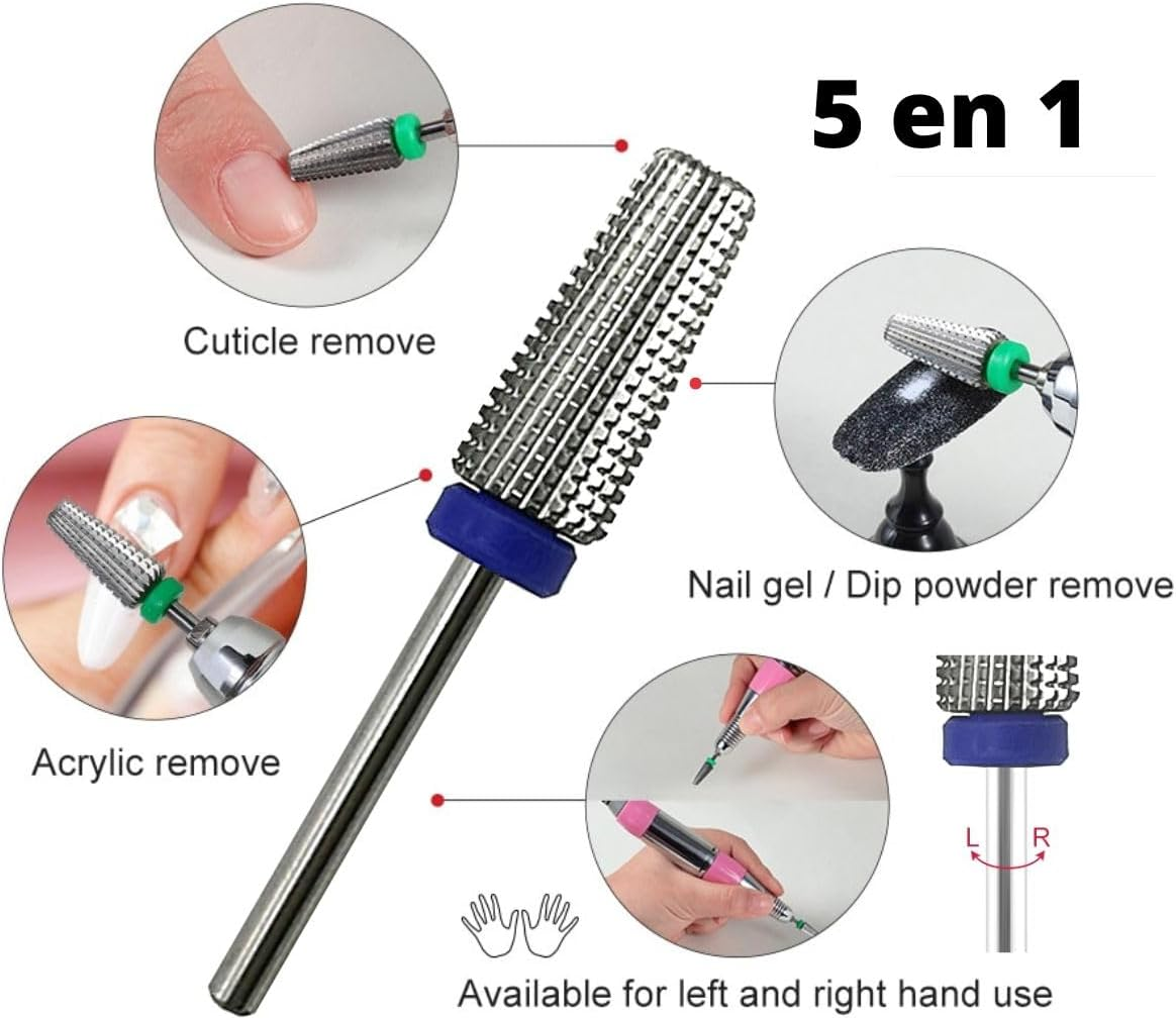 Natury Nails Tungsten Carbide Bit for Nail Lathe 5 in 1 Manicure Pedicure Enamel Acrylic Nails and Gel Nails Rotary Drill (Medium Grain) image number 4
