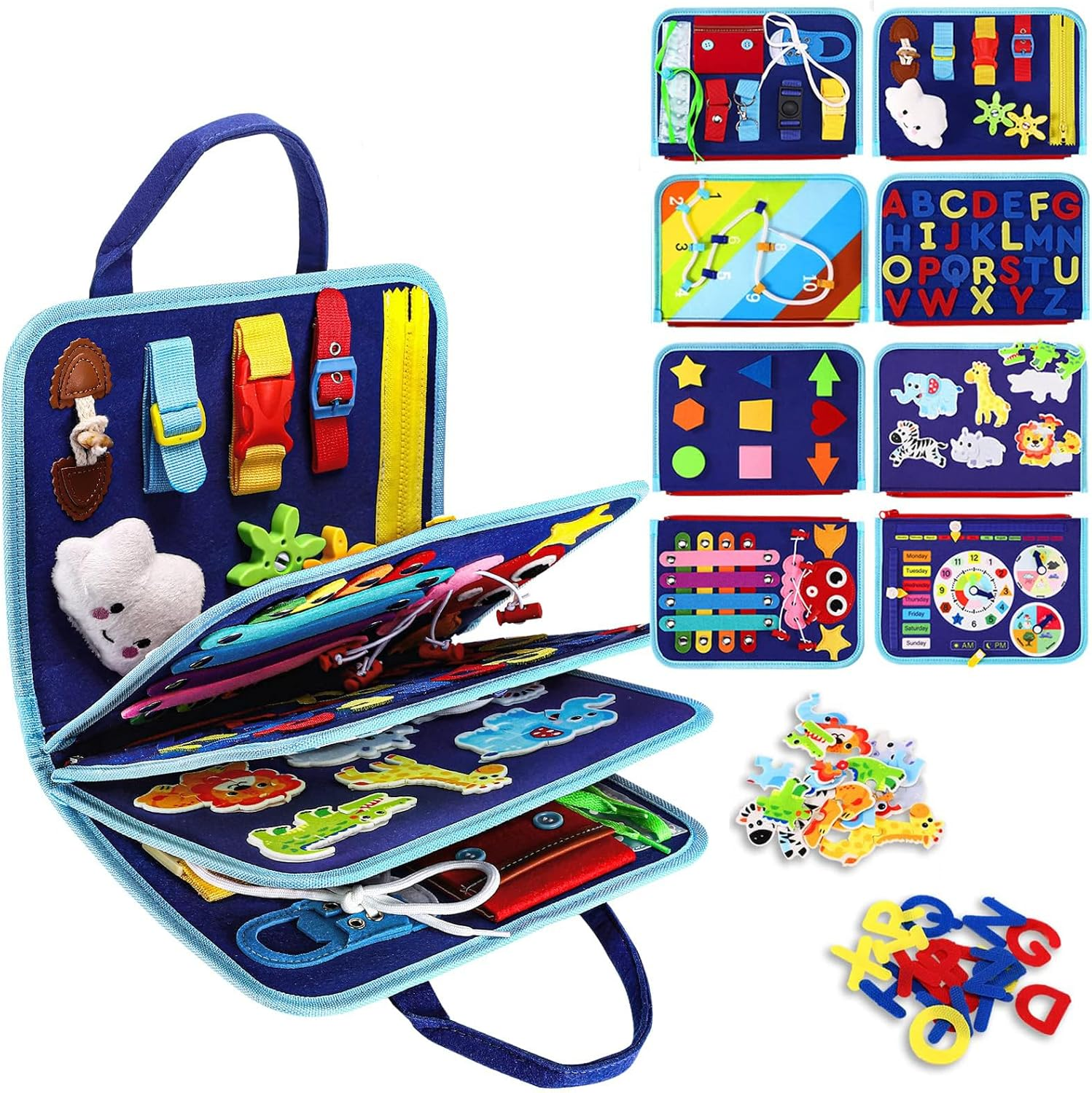 Busy Board Montessori Toys for Toddlers 2 to 5 Years Old, Sensory Board Educational Activities for Learning Fine Motor Skills, Gifts for Girls Boys Car Plane Travel Quiet Book image number 4