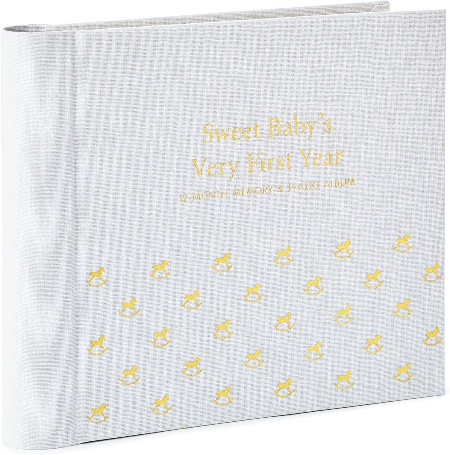 Hallmark &lsquo;Sweet Baby'S First Year&rsquo; Baby Book Album - Rocking Horse Themed Baby Photo Book/Baby Photo Album - Soft Gray Fabric Cover with a Gold Foil Design image number 3