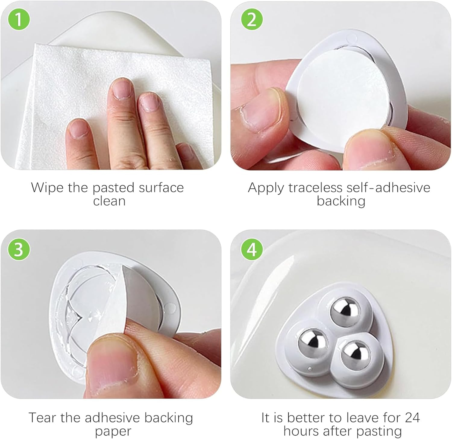 20Pcs Self-Adhesive Mini Caster Wheels, 360&deg; Rotation Stainless Steel Paste Sticky Wheels,Universal Mini Swivel Caster Wheels for Box Bottom Storage Rack Furniture Trash Can (Three Beads) image number 1