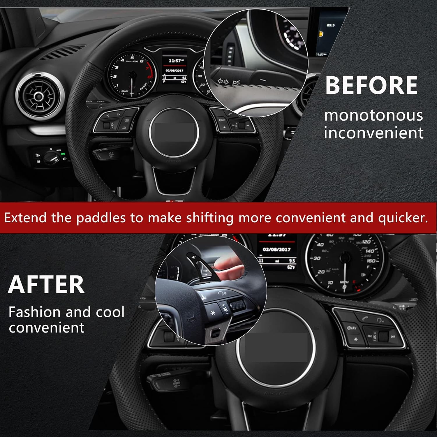 2 Pcs Steering Wheel Shift Blade Paddle Shifter Extension Compatible with Audi A4 S4 Q2 Q5 Q7 image number 5