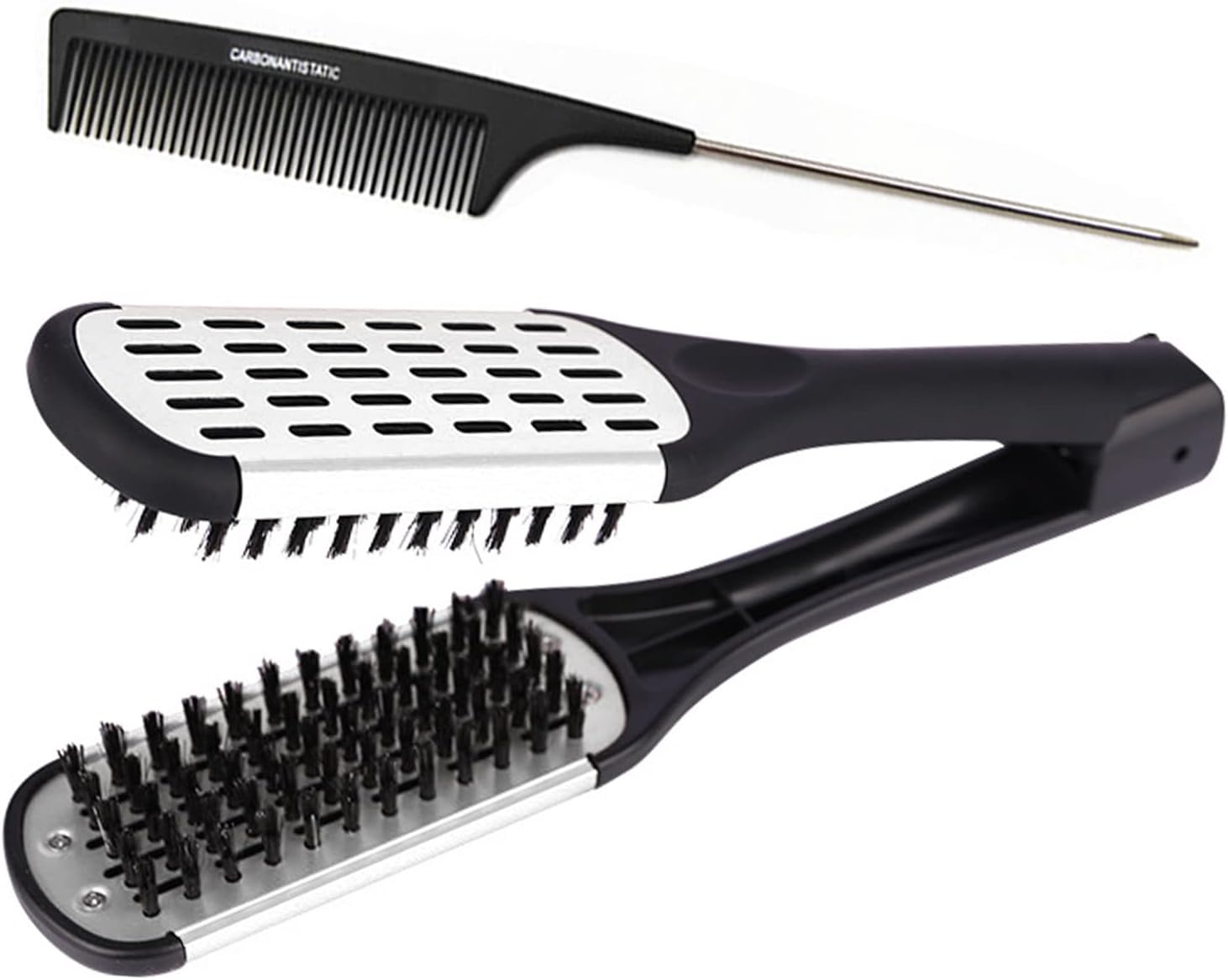 Clamp Hair Brush Straightener Detangler Comb Nylon Bristle Double Sided Straightening Air Vented Flat for Wet,Dry,Fine,Thick Natural Hair (White) image number 3