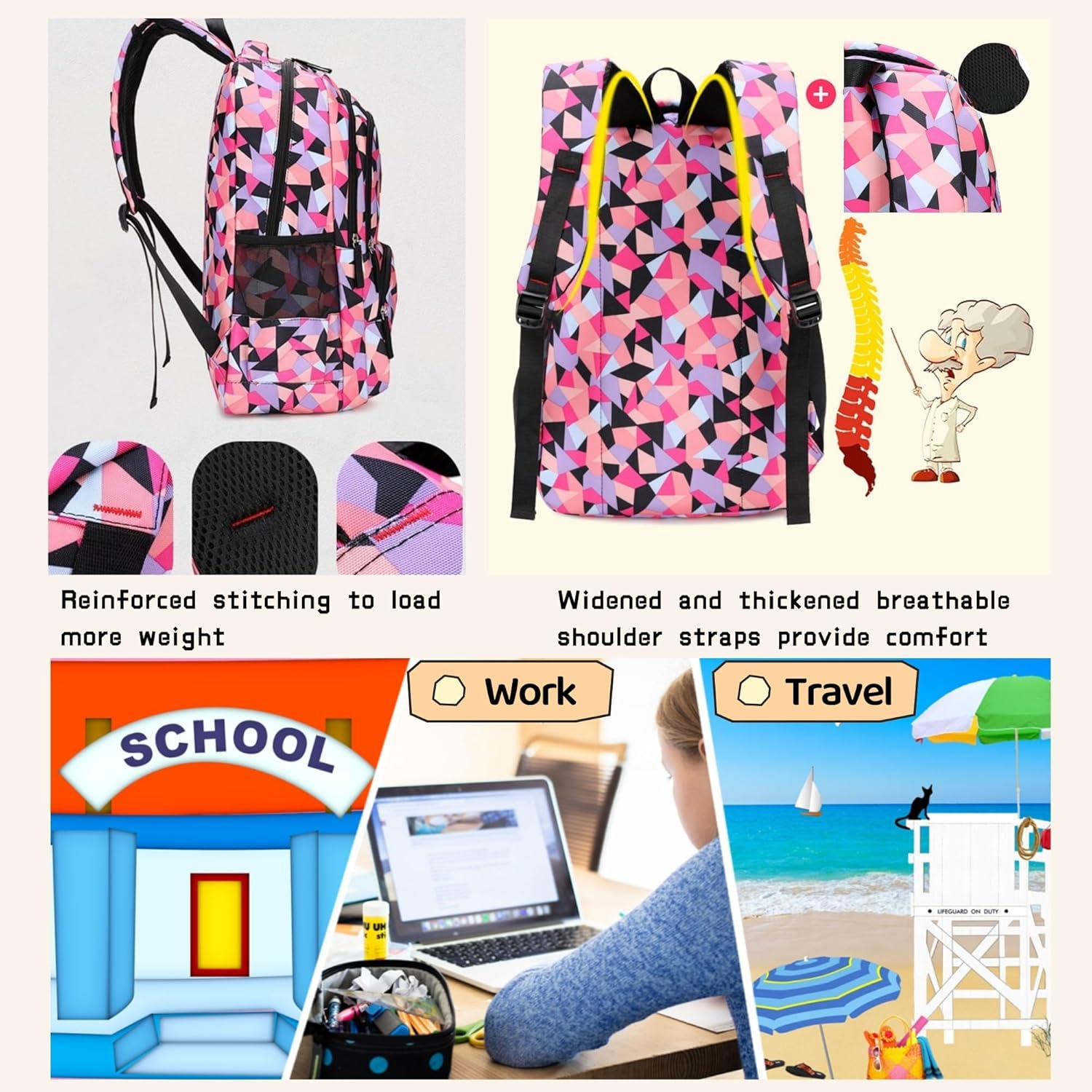 Bansusu Geometric Prints Primary School Student Satchel Backpack for Girls