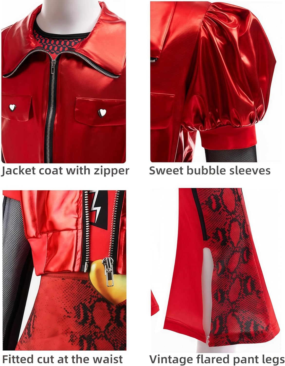 Red Costume for Girls - Rise Red Costume Includes Short Sleeves Jacket Top Flared Pants Wig 4Pcs Halloween Princess Dress up 6-15Y