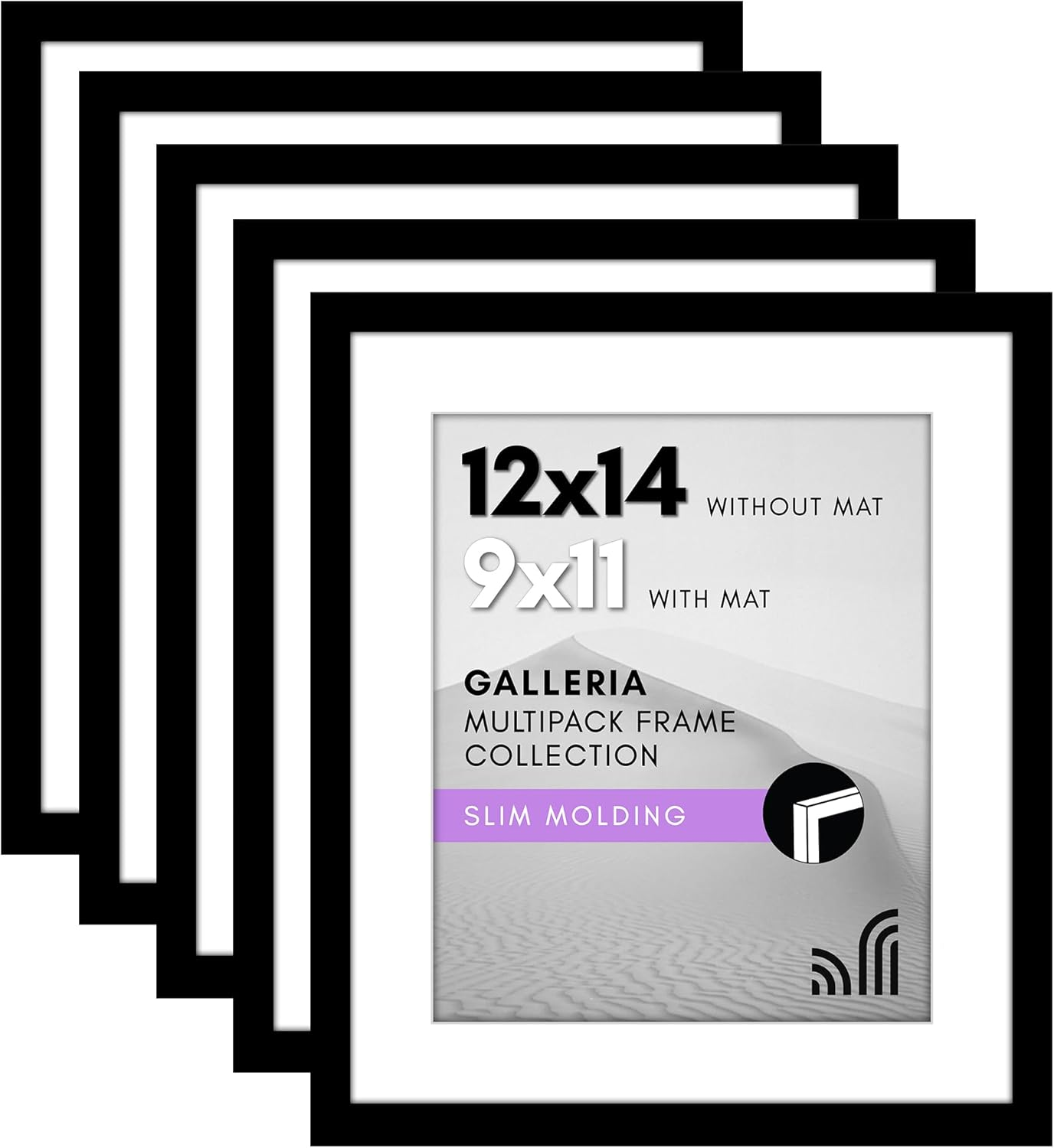 Americanflat 11X14 Picture Frame with Polished Plexiglass - Set of 5 - Use as 8X10 Frame with Mat or 11X14 Frame without Mat - Galleria Collection - Gallery Wall Frame Set for Wall Display - White