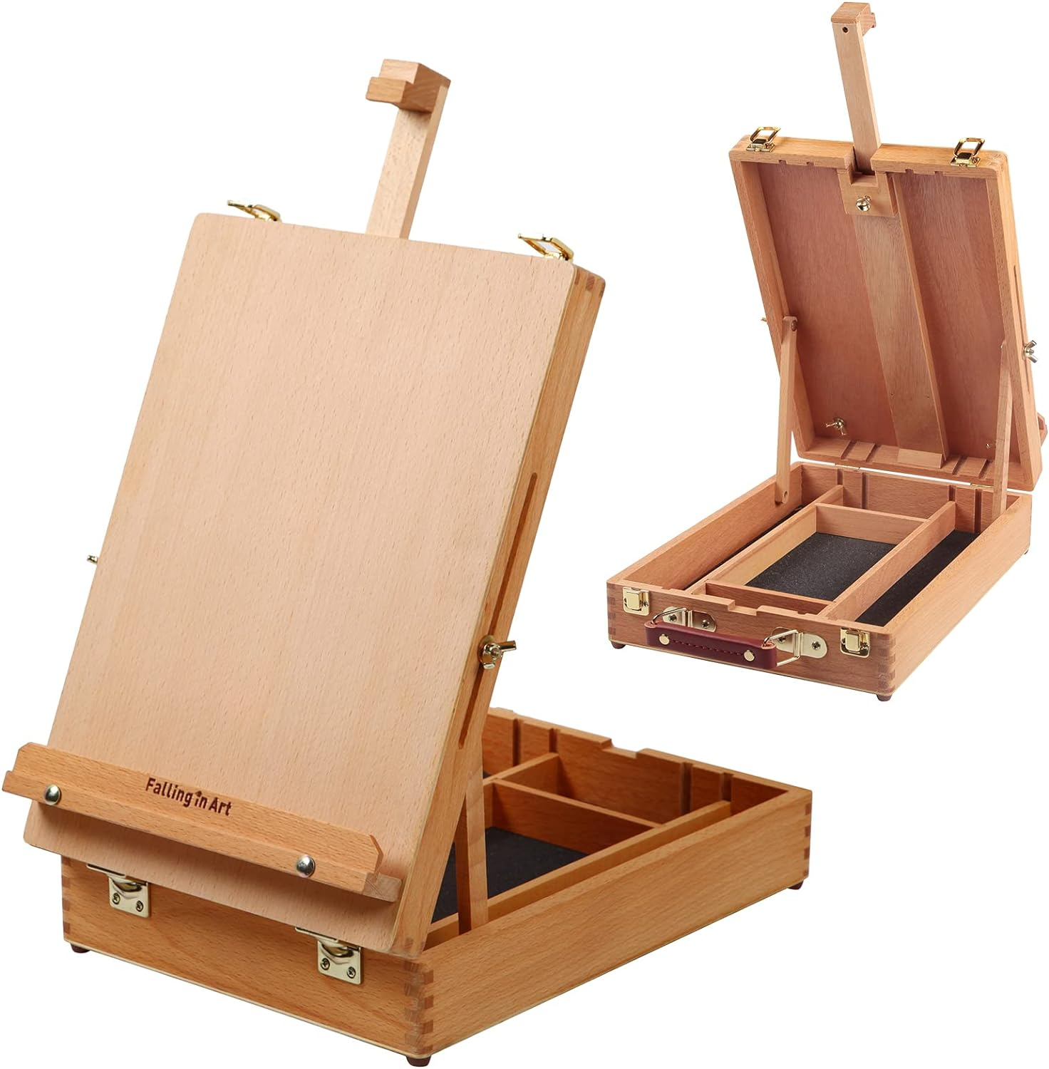 Falling in Art Wooden Tabletop Easel, Solid Wood Sketchbox Desktop Easel for Painting, Portable Art Drawing Easel for Beginners and Professionals image number 2