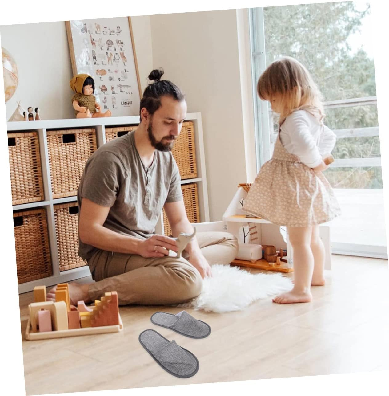 Portable Foldable Slippers 5Mm Non-Slip Grey Linen Sole Comfortable Travel and Home Hotel Guest Indoor Use image number 5