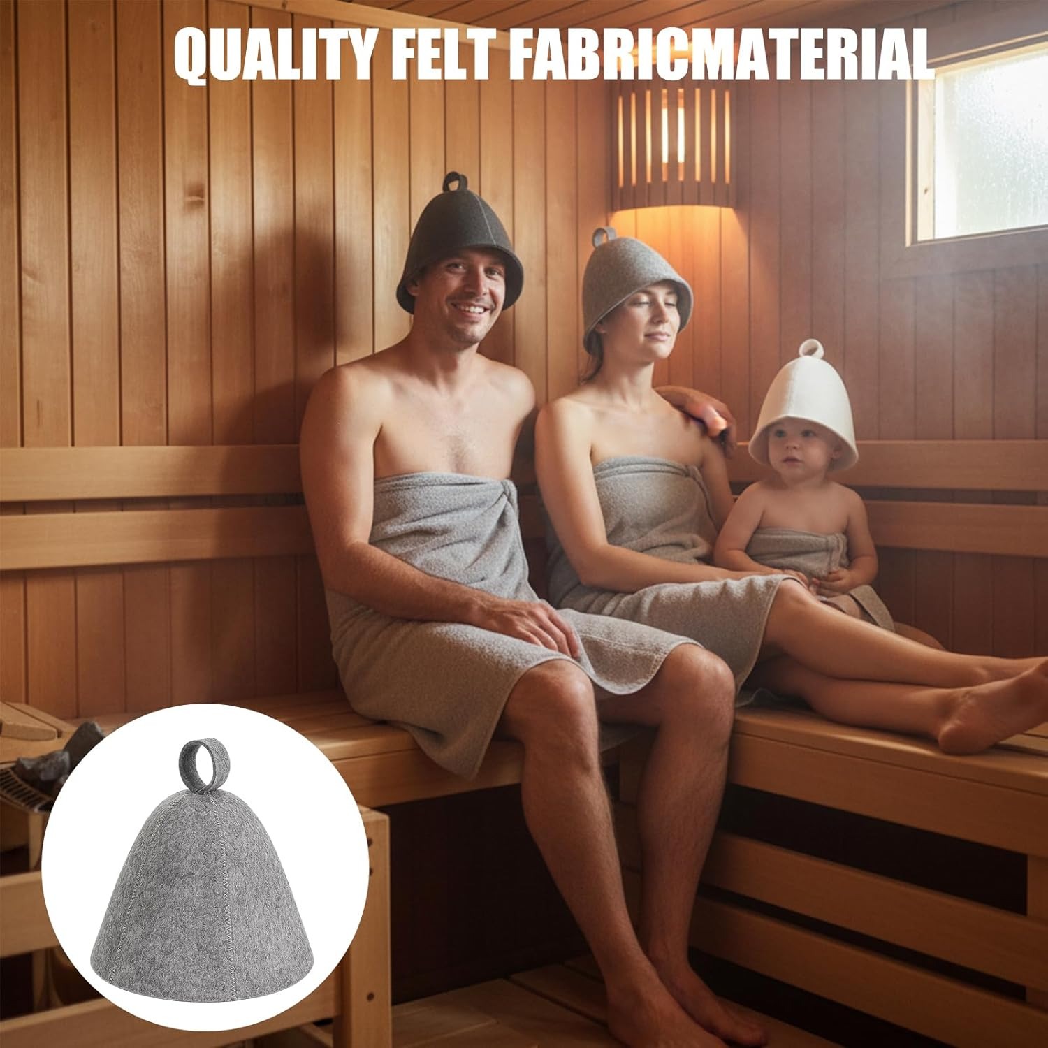 Sauna Hat, 3 Pcs Sauna Caps Set, Black White Grey, Protect Hair and Scalp, Comfortable Sauna Accessories for Men and Women, Ideal for Spa, Bath House, Travel and Gift image number 2
