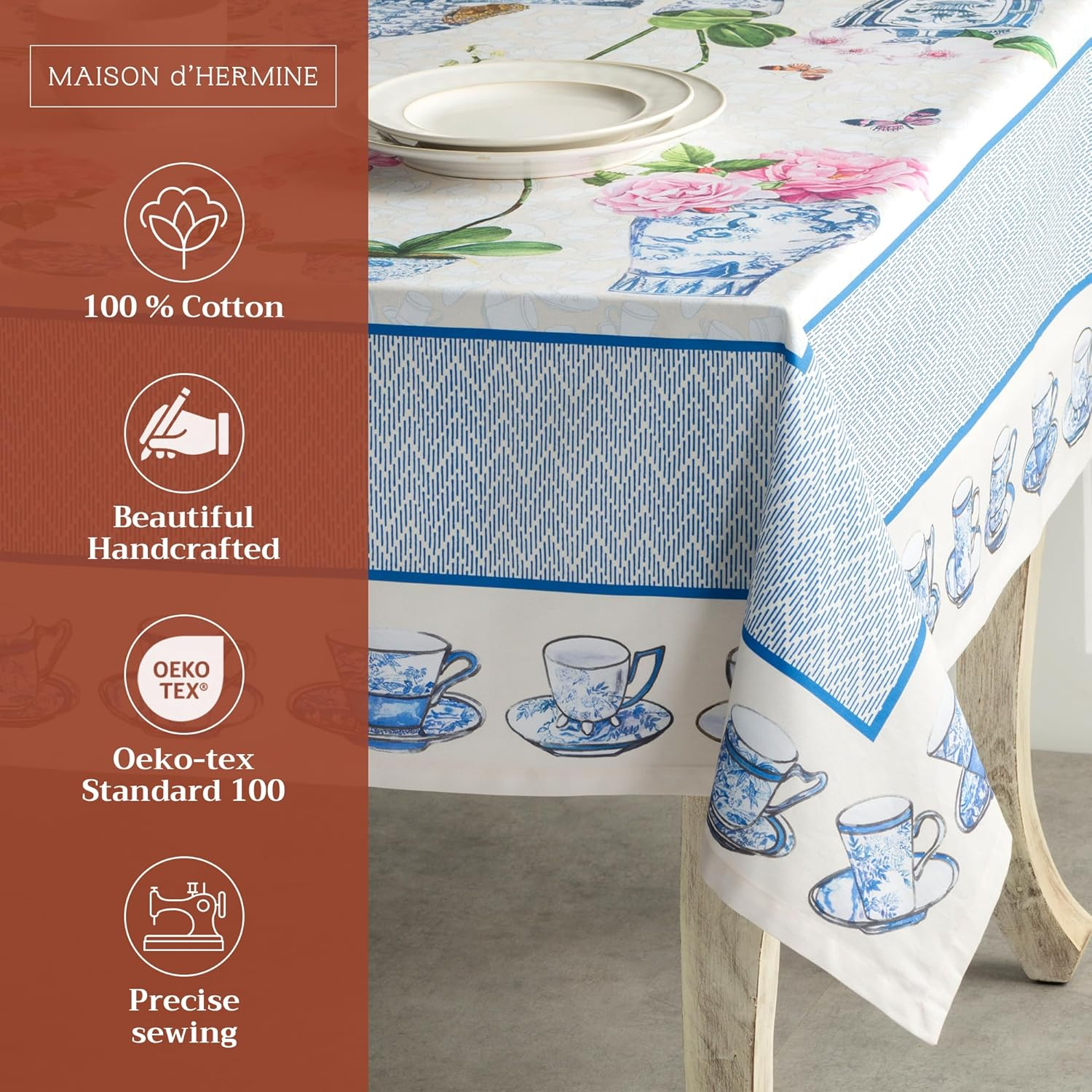 Maison D'Hermine Table Cloth Rectangle Table 100% Cotton 60 X 108 Inches Tablecloth Reusable Decorative Everyday Use for Dining Room, Farmhouse, Home, Party, Festive & Wedding Spring Summer - Canton image number 1