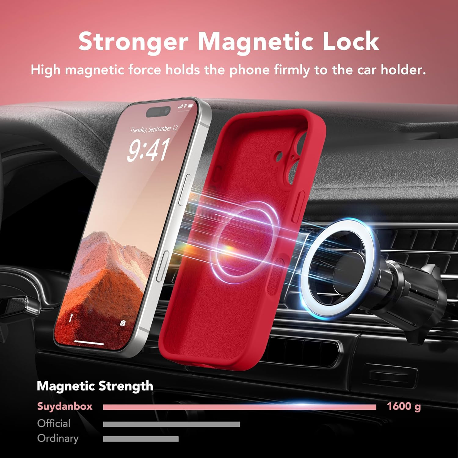 Suydanbox Magnetic for Iphone 16 plus Case, Compatible with Magsafe, [Full Camera Protection][Screen Protector] Silicone Shockproof Protective Phone Case for Iphone 16 plus 6.7", Red - Alpine Green image number 2