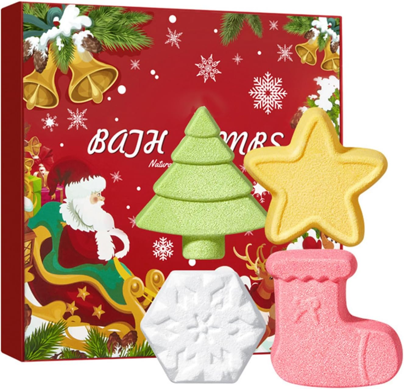 Loodgao 4-Pack Christmas Bath Bombs Assortment - Luxurious Bubble Bath Set for Holiday Relaxation & Gifting Multicolor One Size
